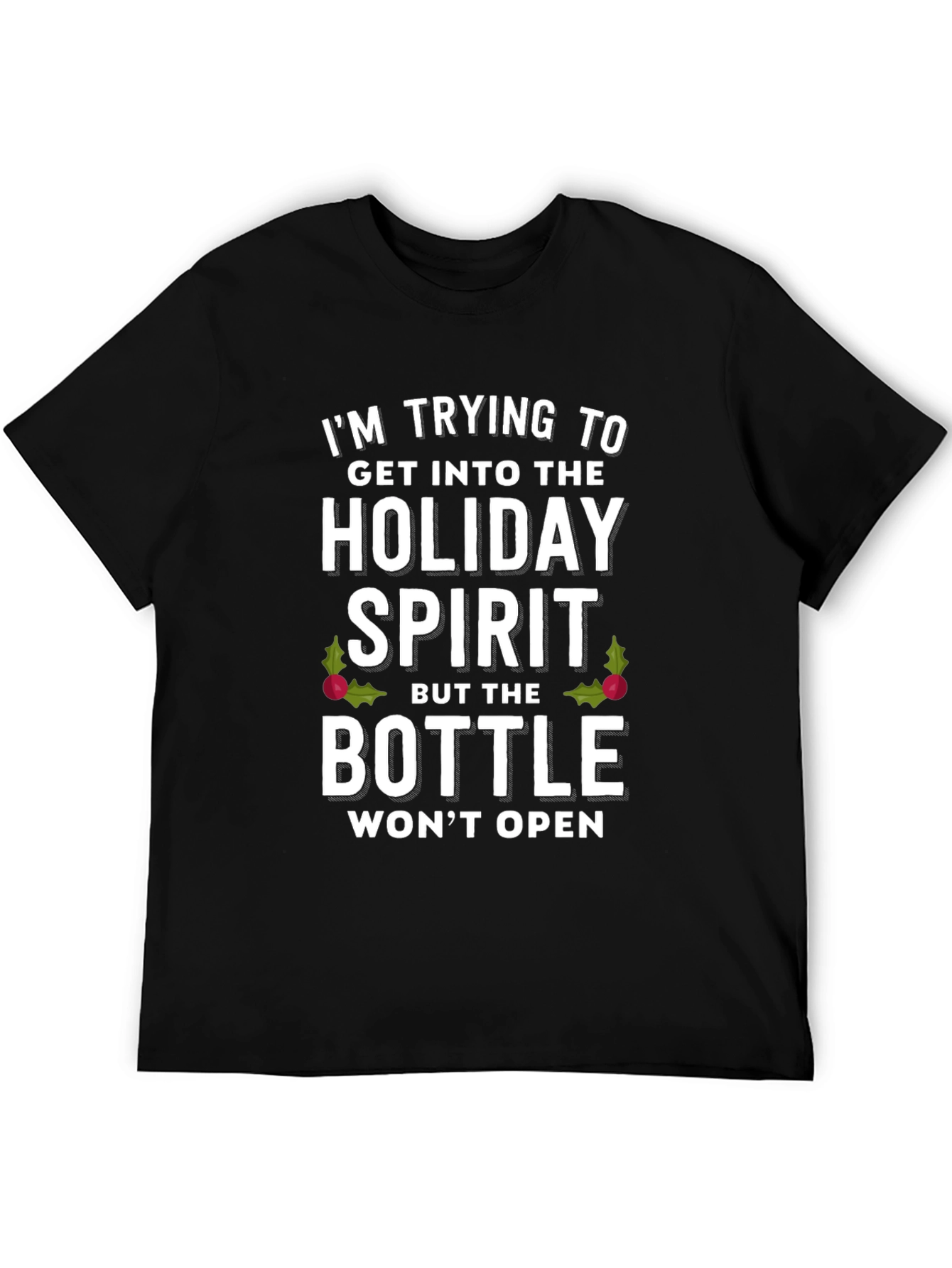 Black Holiday Spirit T-Shirt: Funny Christmas Graphic Tee view 5