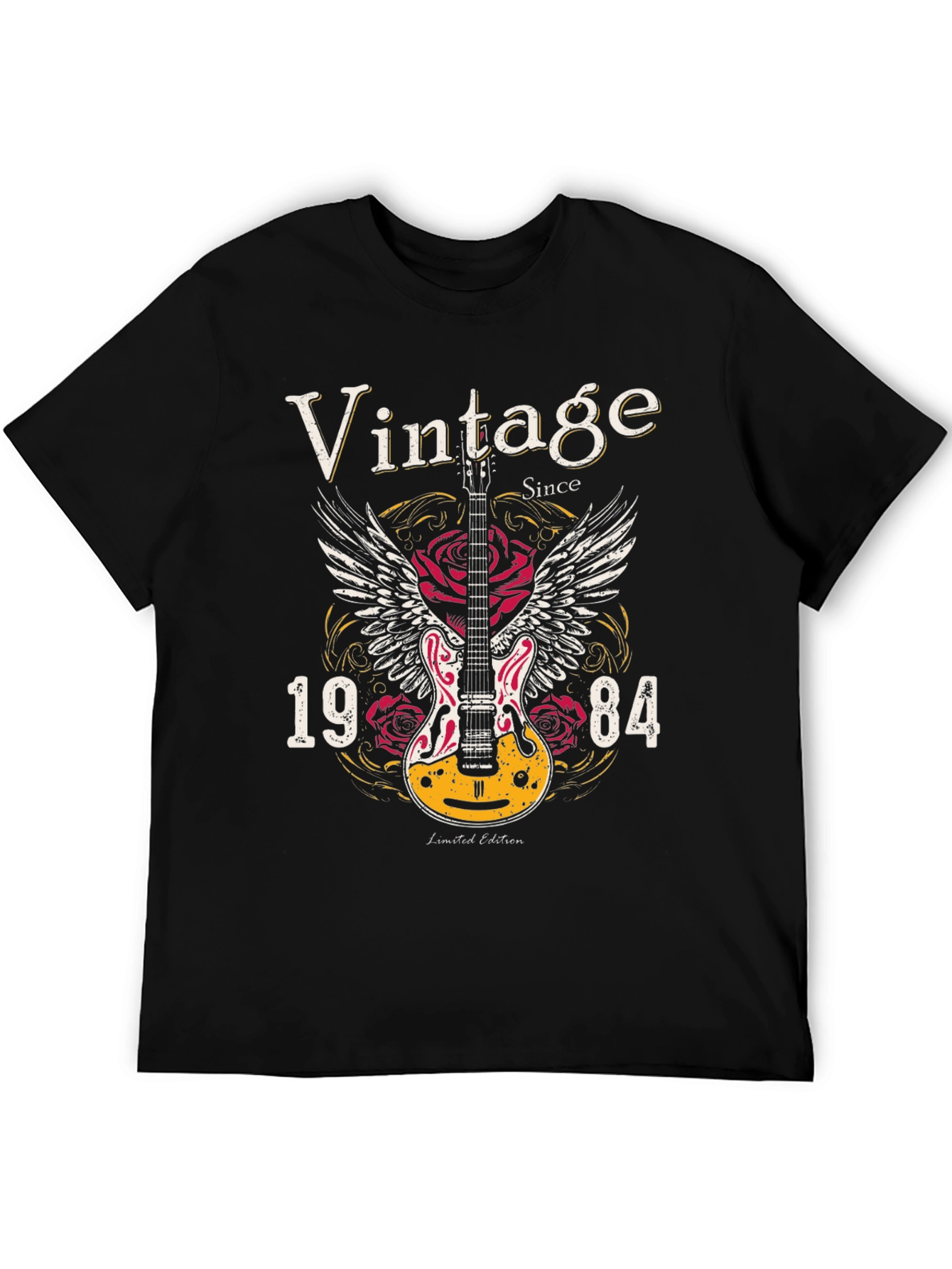 Black Vintage 1984 Guitar Graphic T-Shirt view 5