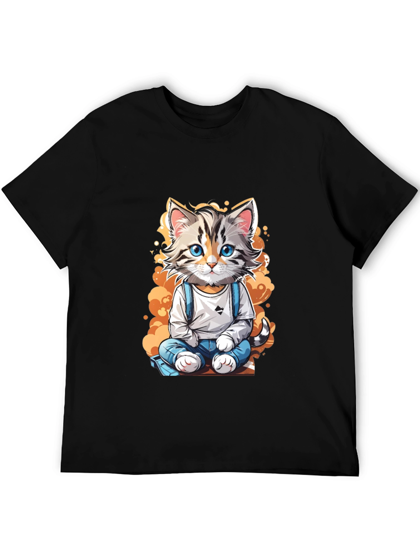 Black Cute Cartoon Cat Graphic Tee view 5