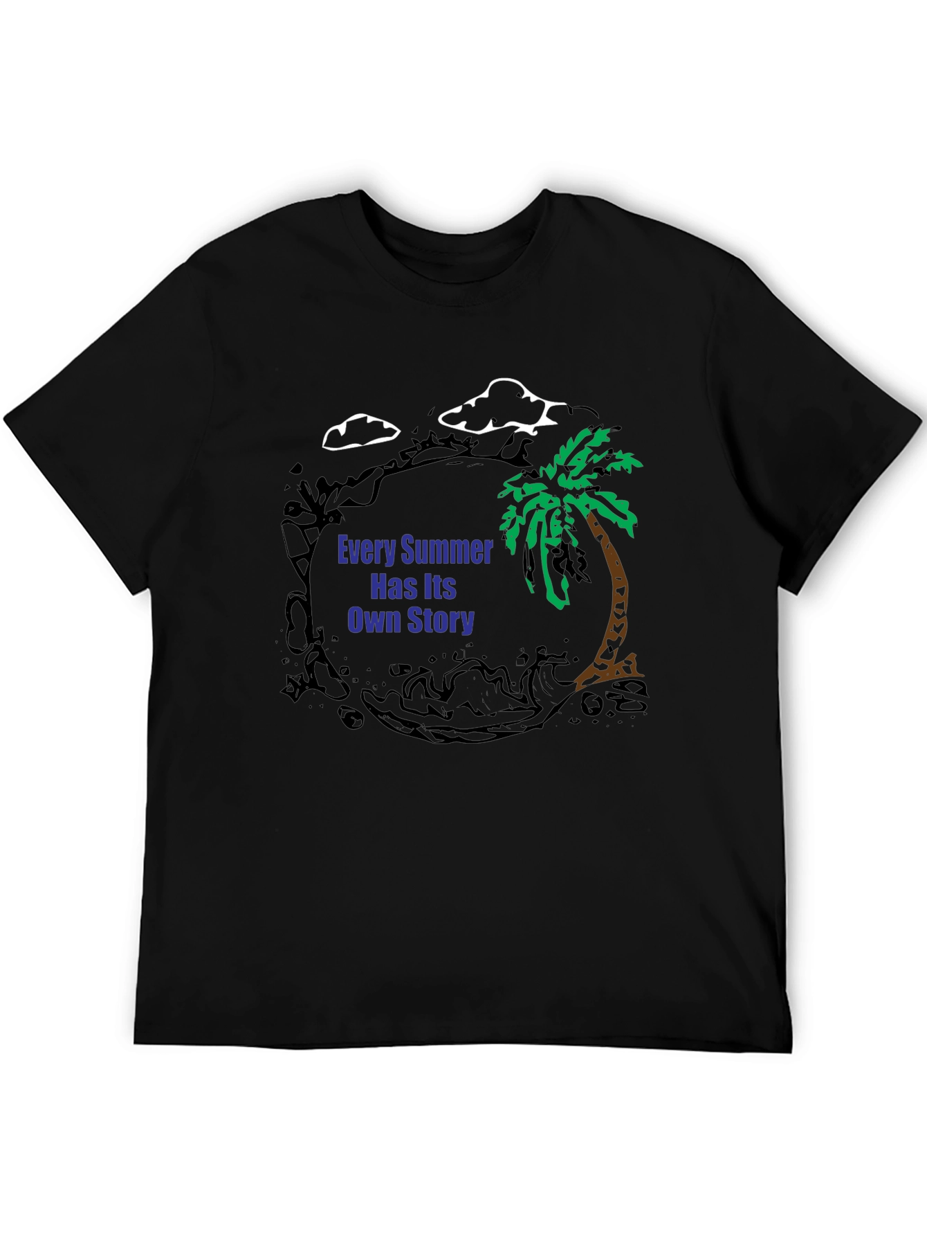 Black Summer Story Black T-Shirt: Palm Tree Design view 5
