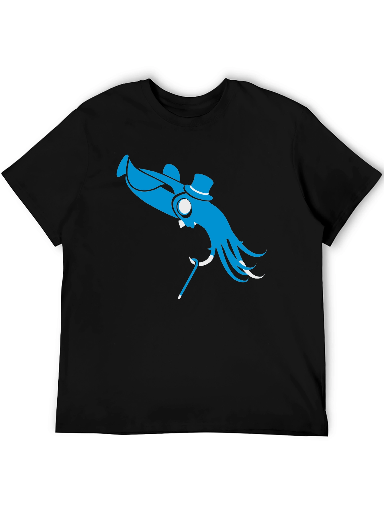 Black Blue Octopus Top Hat Cane T-Shirt - Unique Design view 5