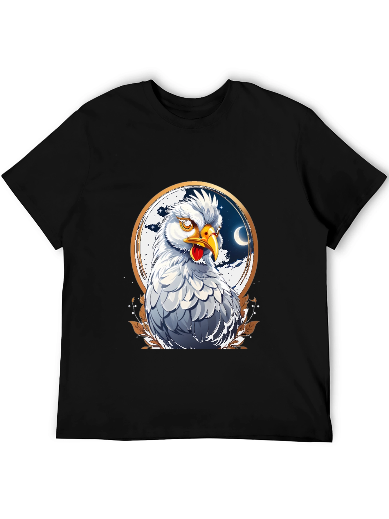 Black Hen in Crescent Moon Circle Graphic T-Shirt view 5