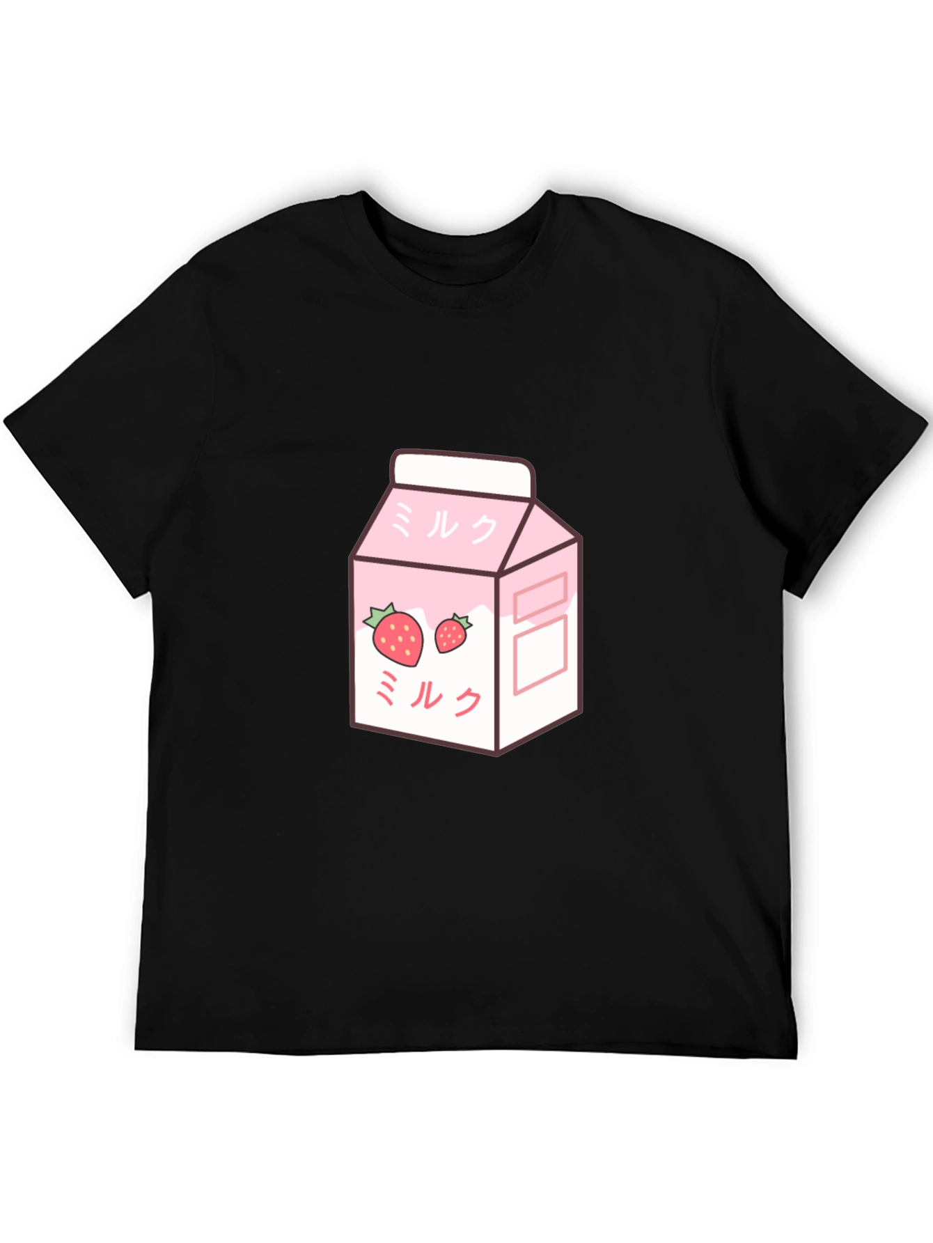 Black Strawberry Milk Cartoon Graphic T-Shirt view 5