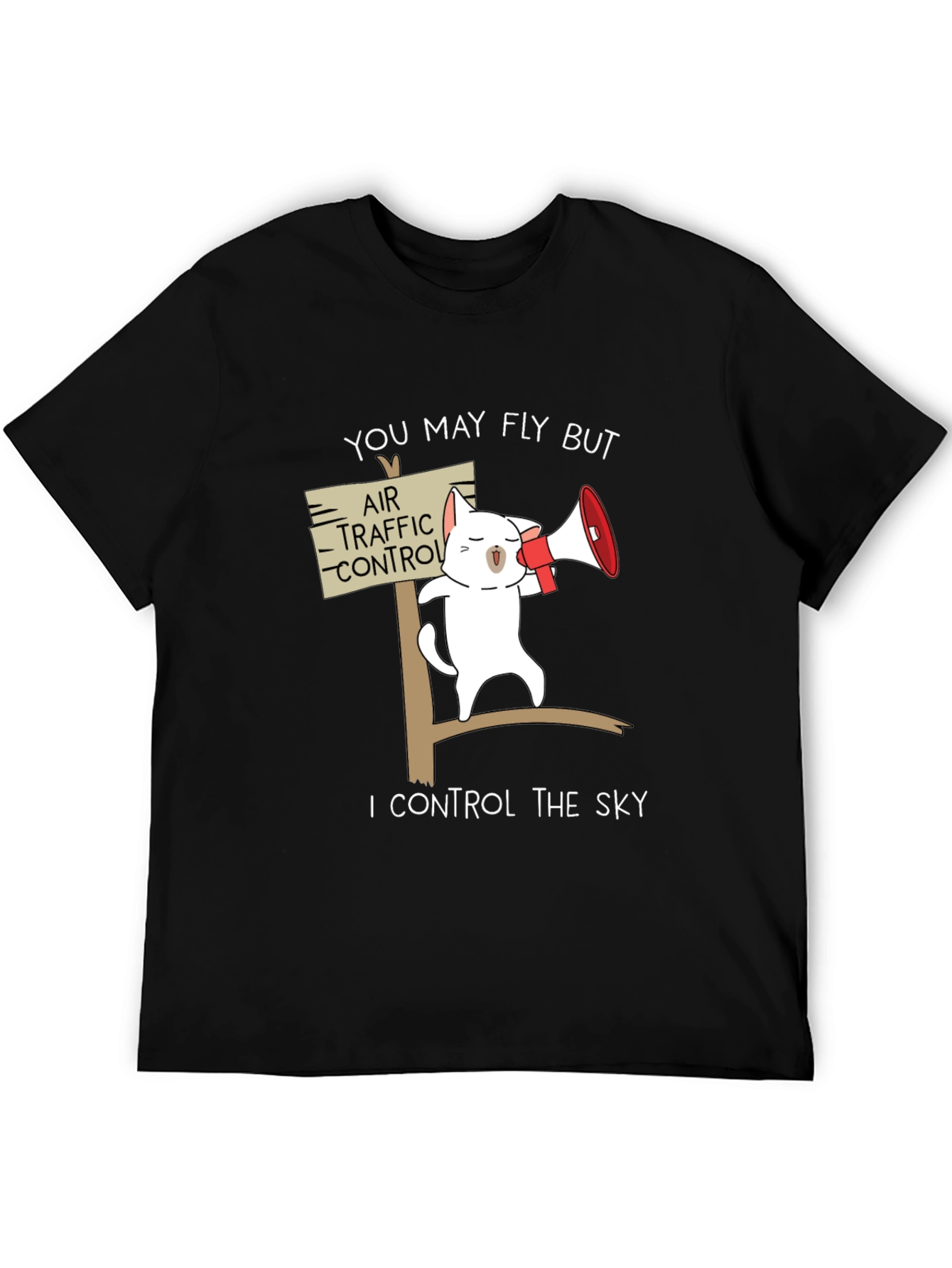 Black Funny Air Traffic Control Cat T-Shirt view 5