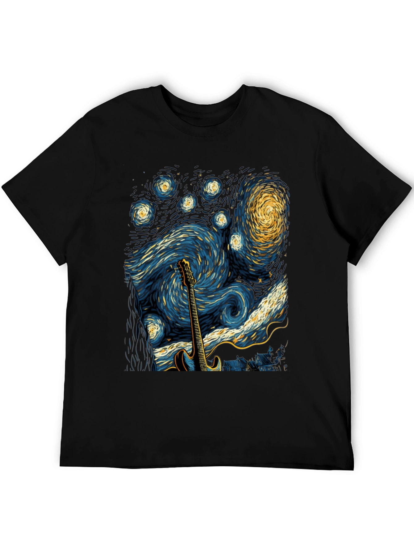 Black Starry Night Guitar T-Shirt view 5