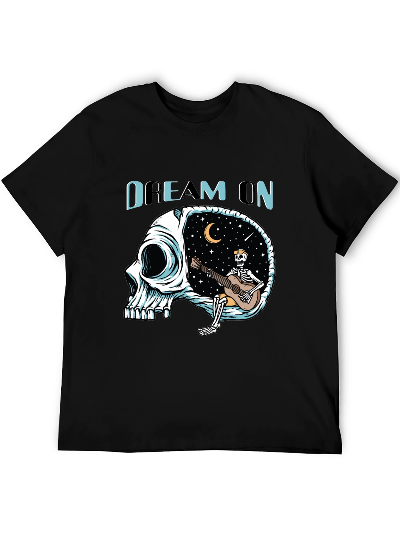 Black Dream On Skull Graphic Tee - Unique Black T-Shirt view 5