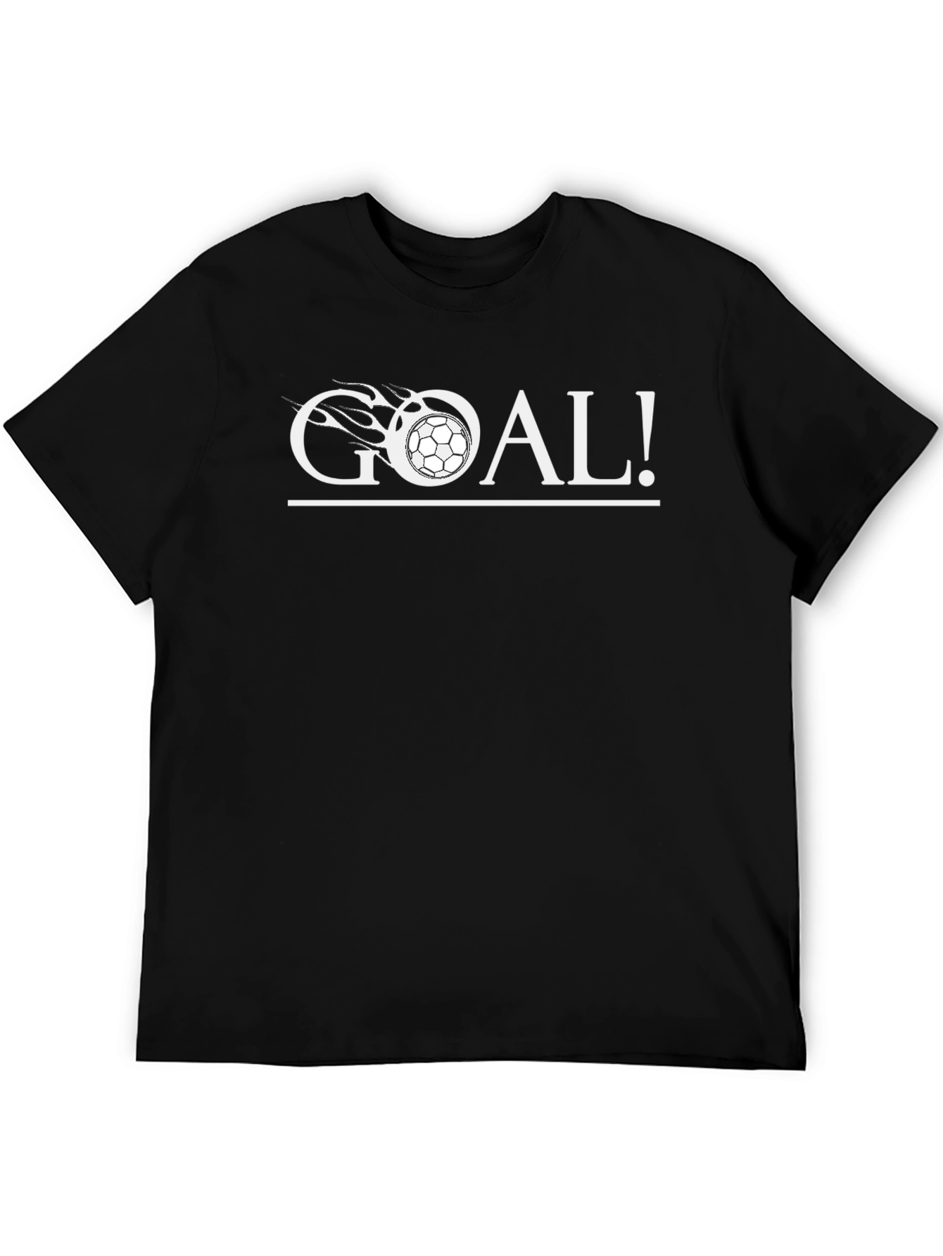 Black Goal! Soccer Ball Flames Graphic Tee - Black Cotton T-Shirt view 5