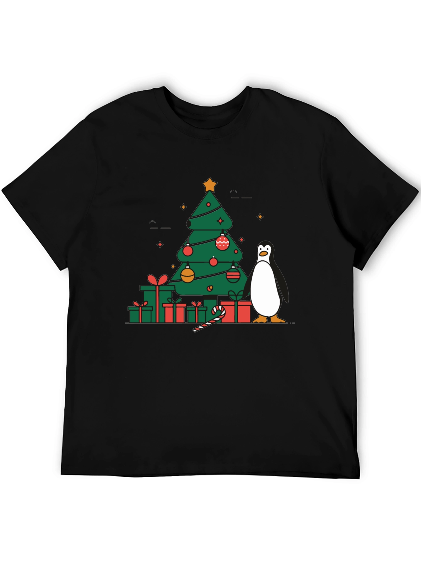 Black Festive Christmas Tree & Penguin Graphic Tee view 5