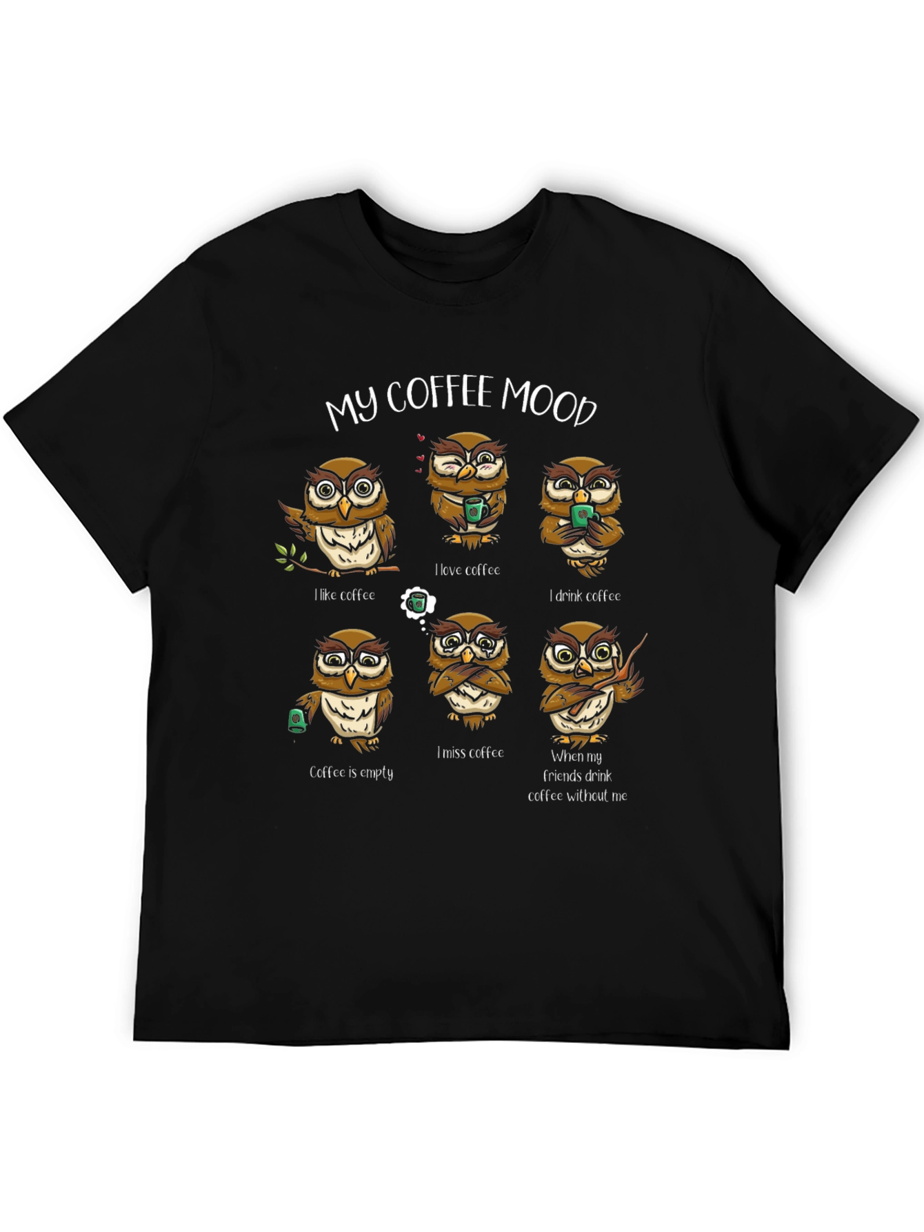 Black My Coffee Mood Owl Graphic T-Shirt view 5