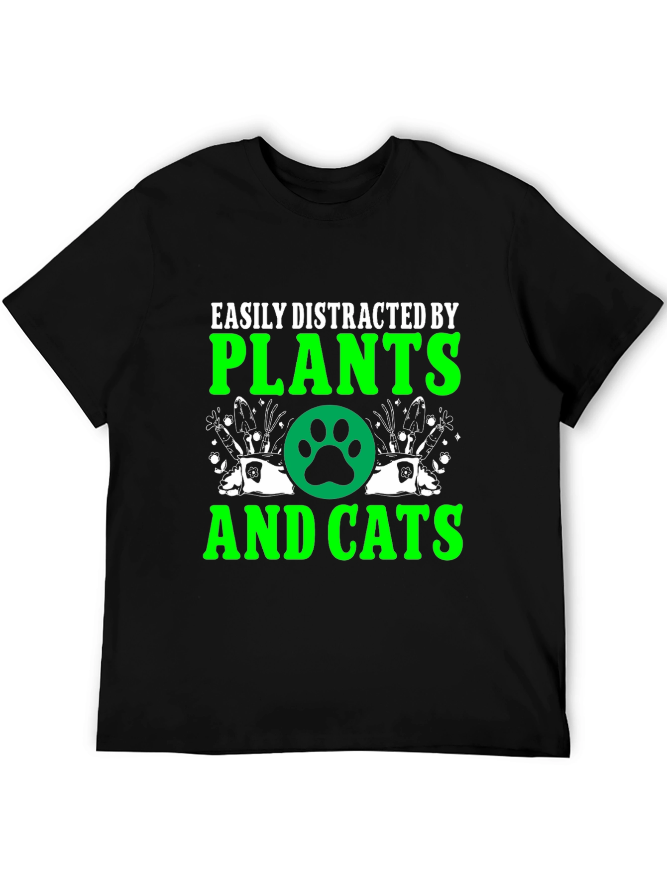 Black Easily Distracted by Plants and Cats T-Shirt view 5
