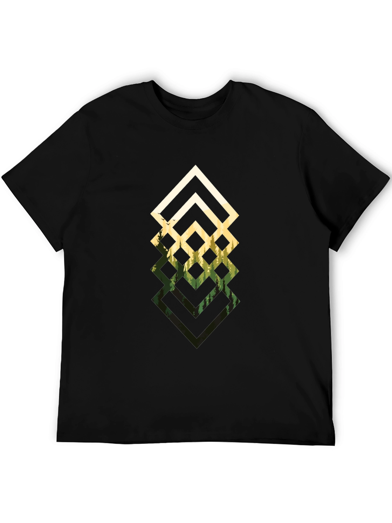 Black Geometric Forest Black T-Shirt view 5