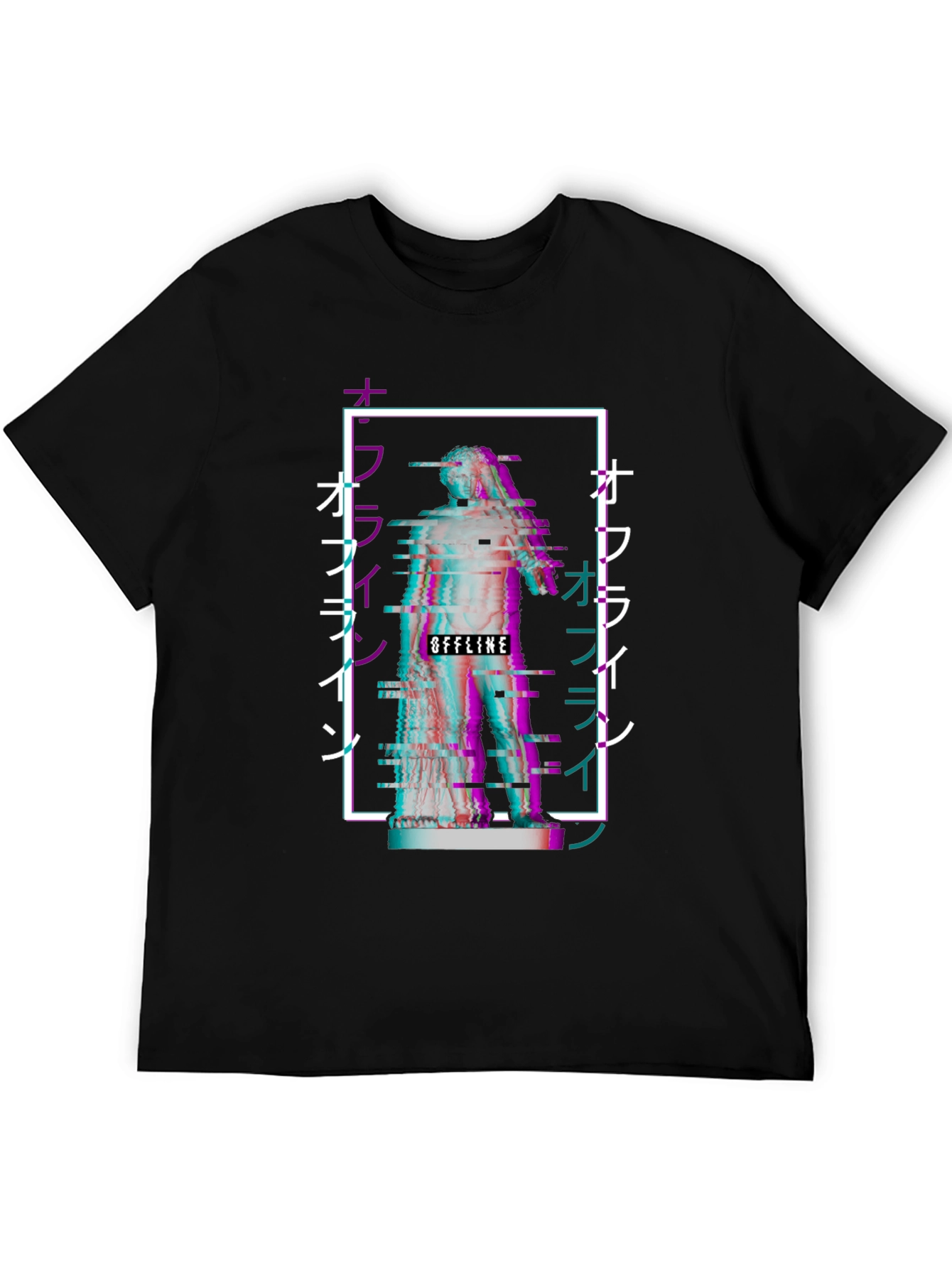 Black Offline Vaporwave Statue Graphic Tee - Black view 5