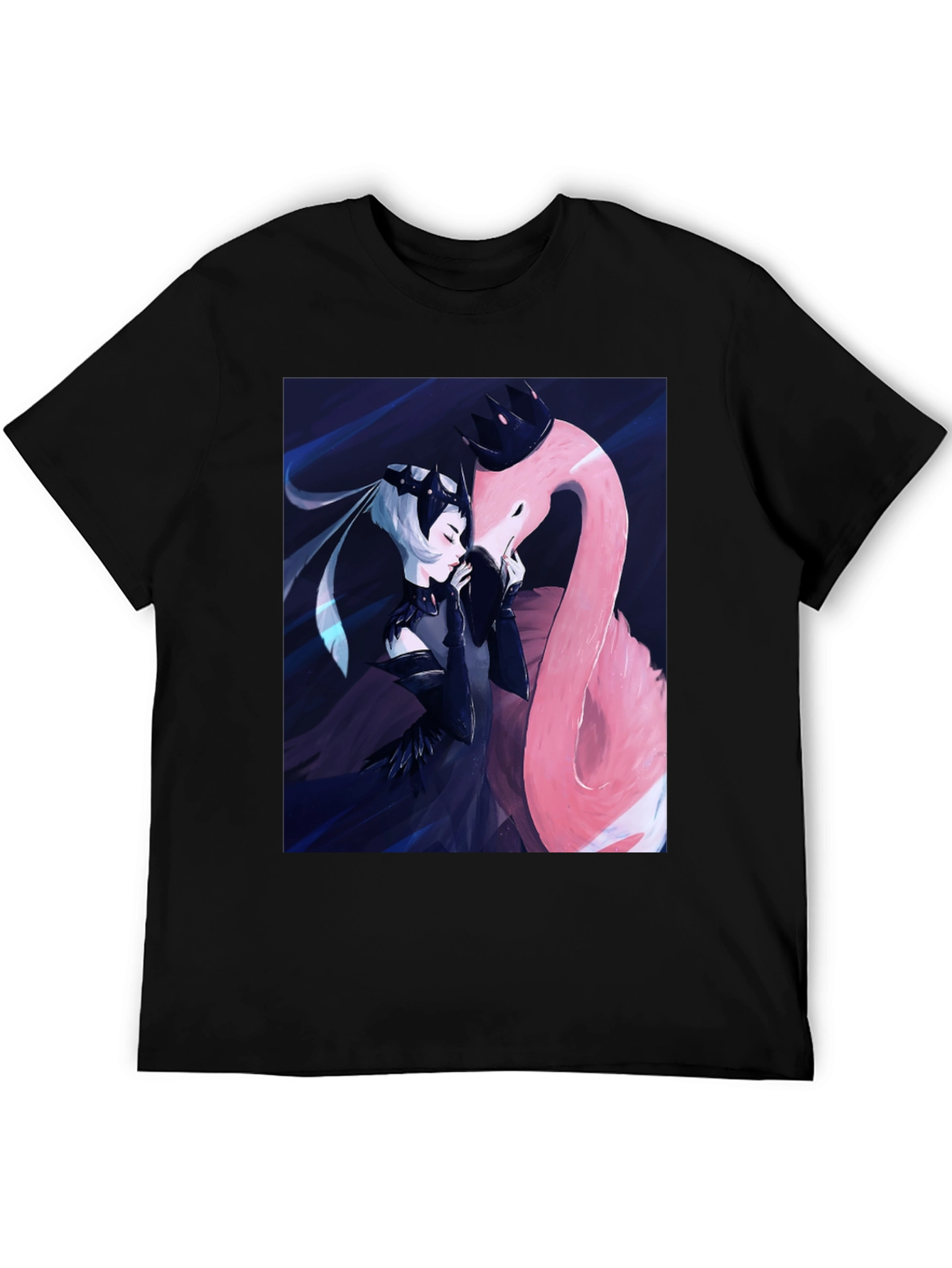Black Black T-Shirt with Fantasy Flamingo Design view 5