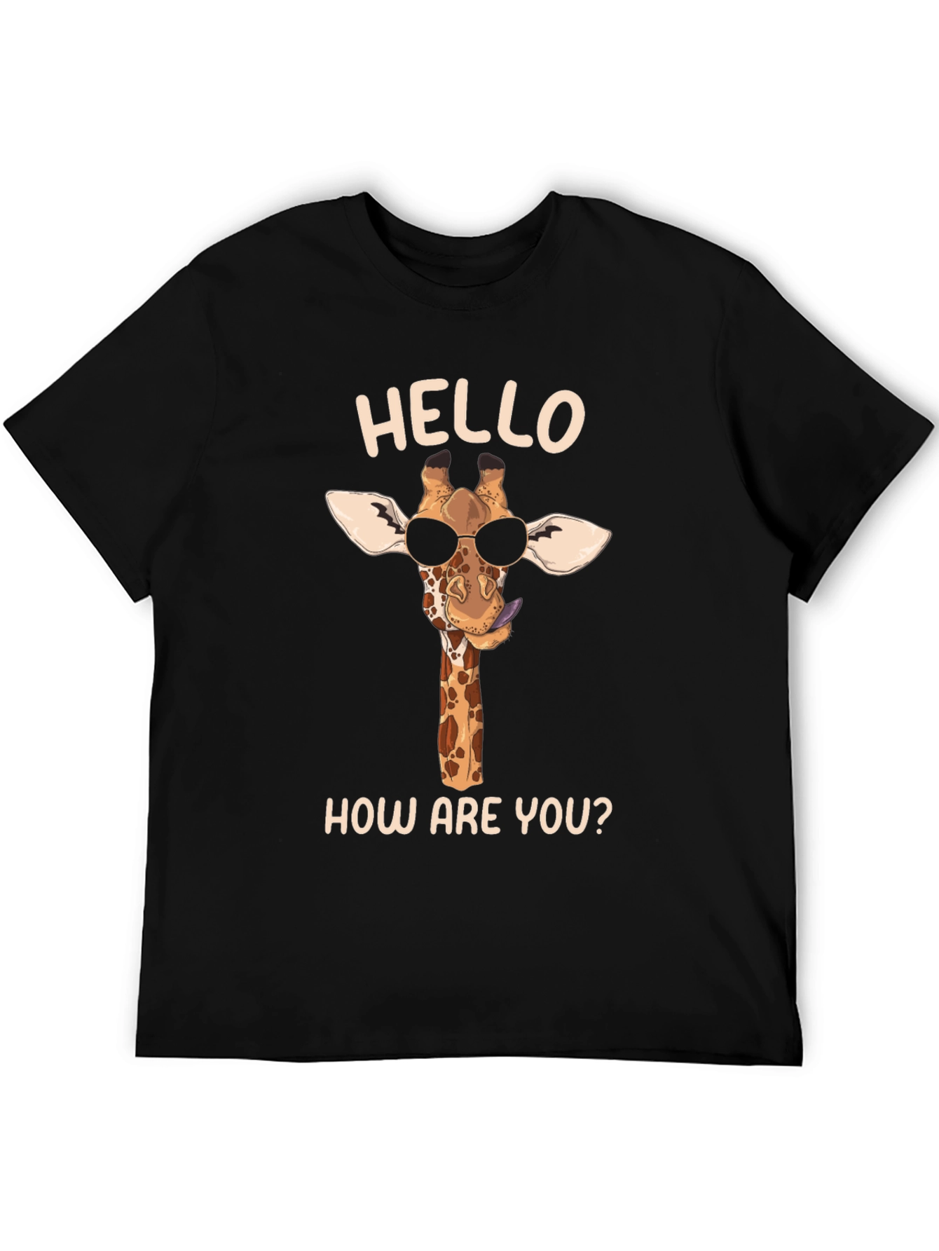 Black Cool Giraffe Tee: Hello, How Are You? Black Shirt view 5