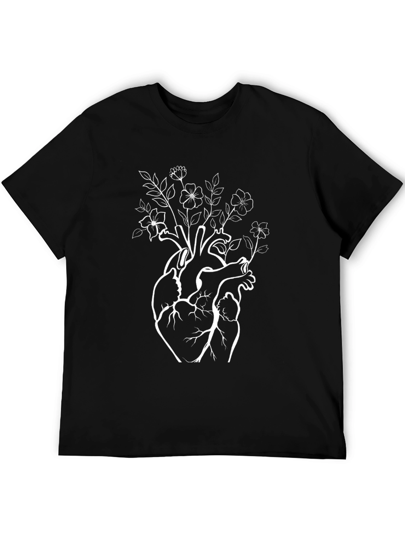 Black Floral Heart T-Shirt - Artistic Anatomical Design view 5