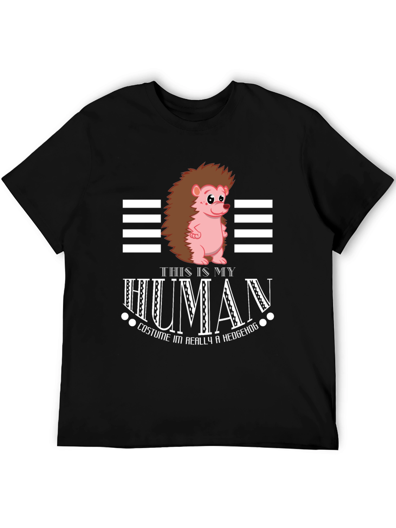 Black Funny Hedgehog Human Costume T-Shirt view 5