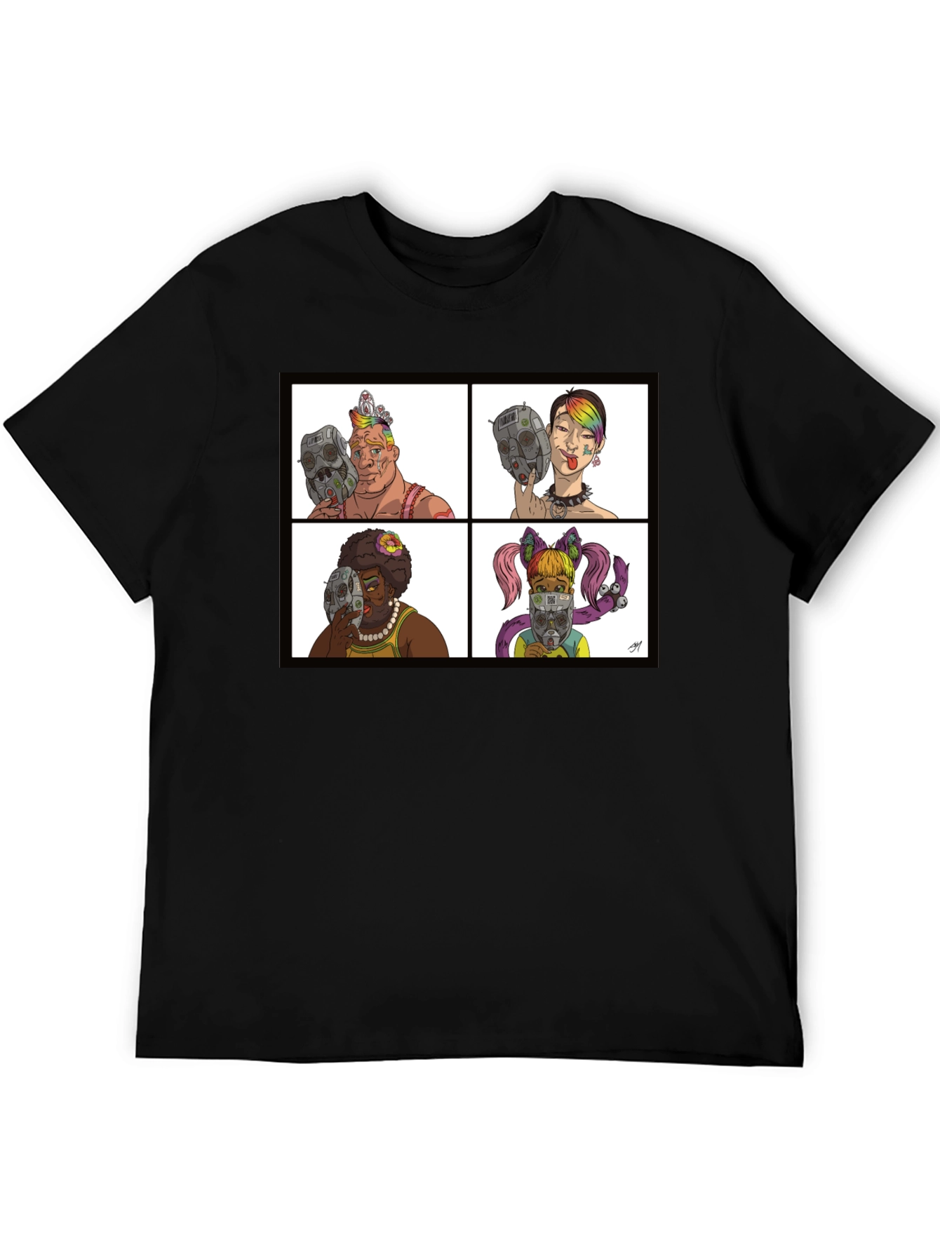 Black Unique Cartoon Face T-Shirt view 5