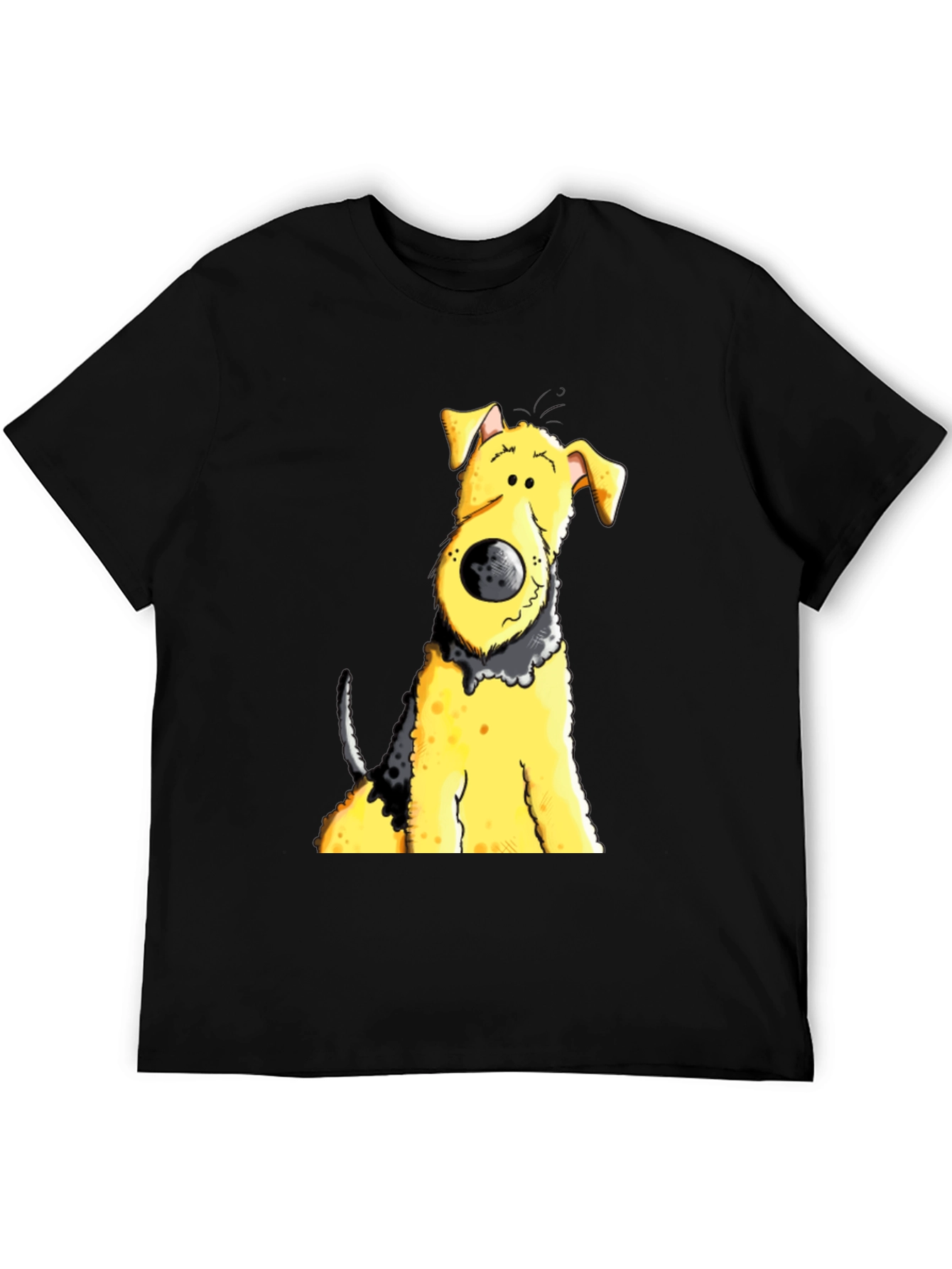 Black Cartoon Dog Graphic Tee - Black Cotton Blend view 5