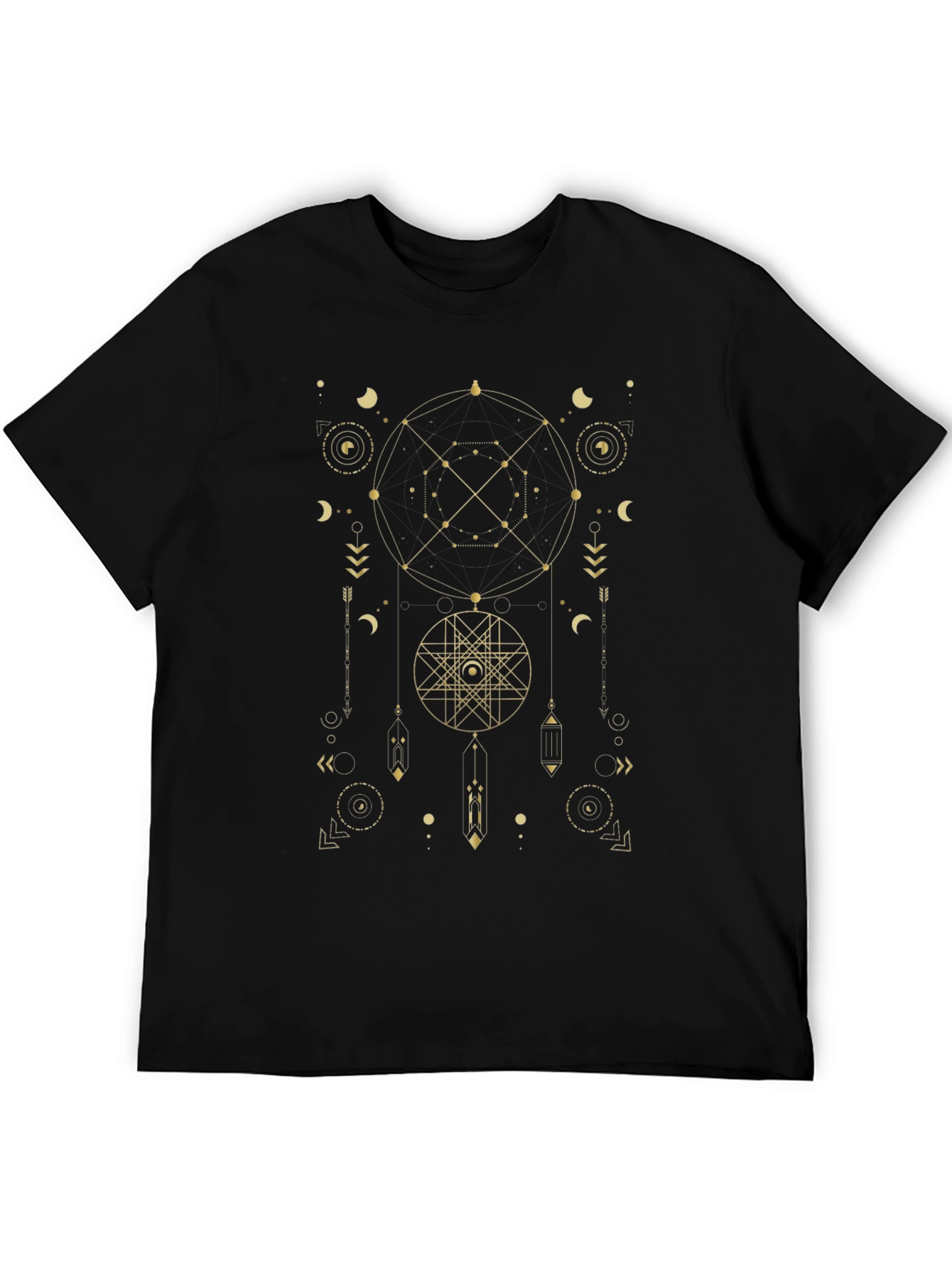 Black Geometric Dreamcatcher Men's Black T-Shirt view 5