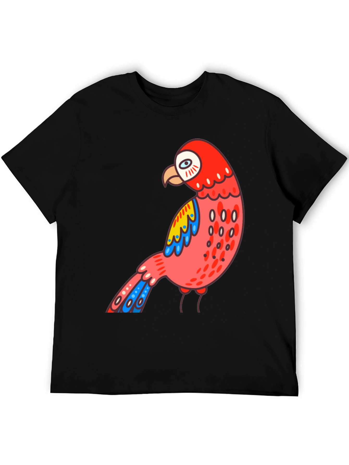 Black Men's Black T-shirt with Parrot Graphic view 5