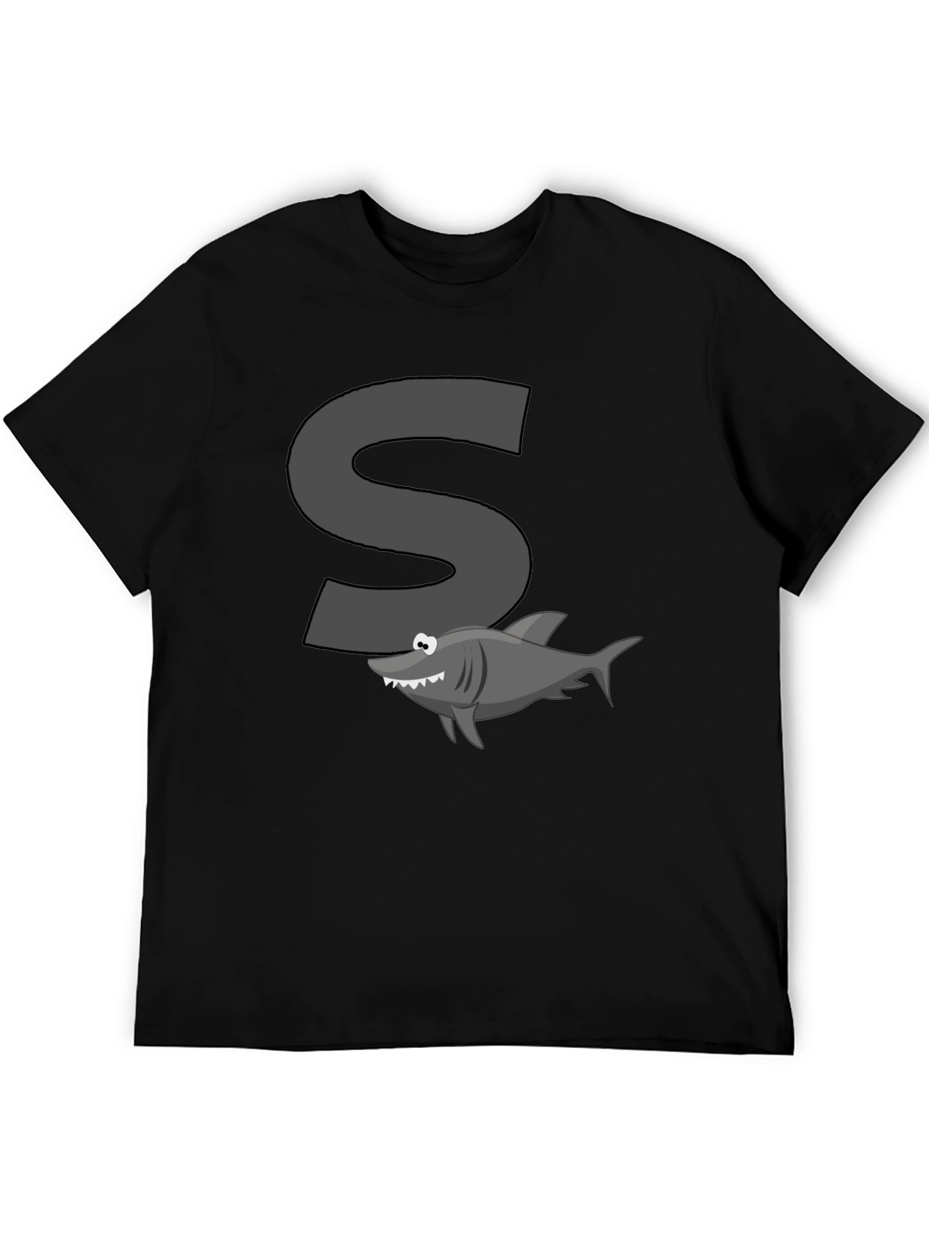 Black Shark S Letter Cartoon Black T-Shirt view 5