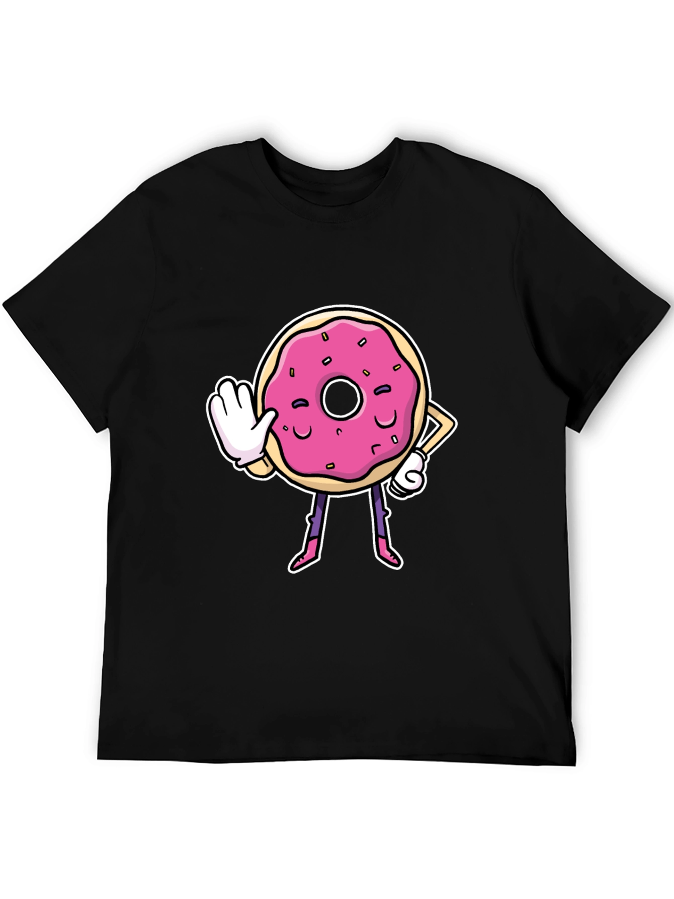 Black Funny Donut Cartoon Black T-Shirt view 5