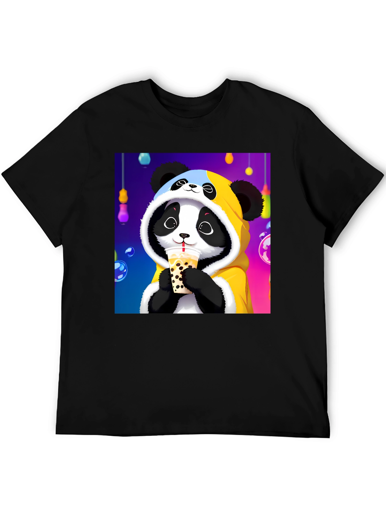Black Cute Panda Boba Tea Graphic Tee view 5