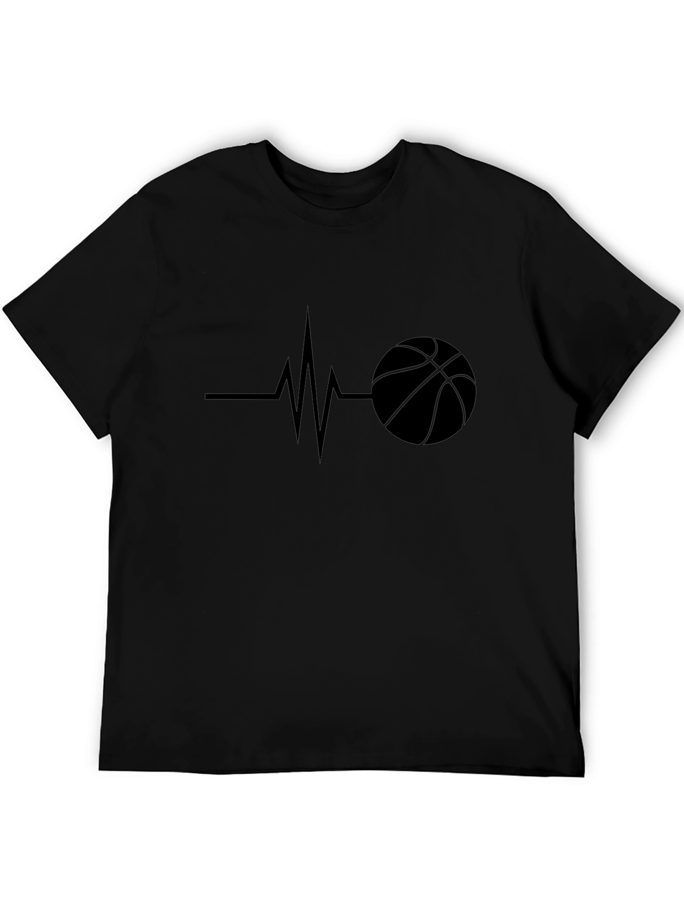 Black Basketball Heartbeat Black T-Shirt view 5