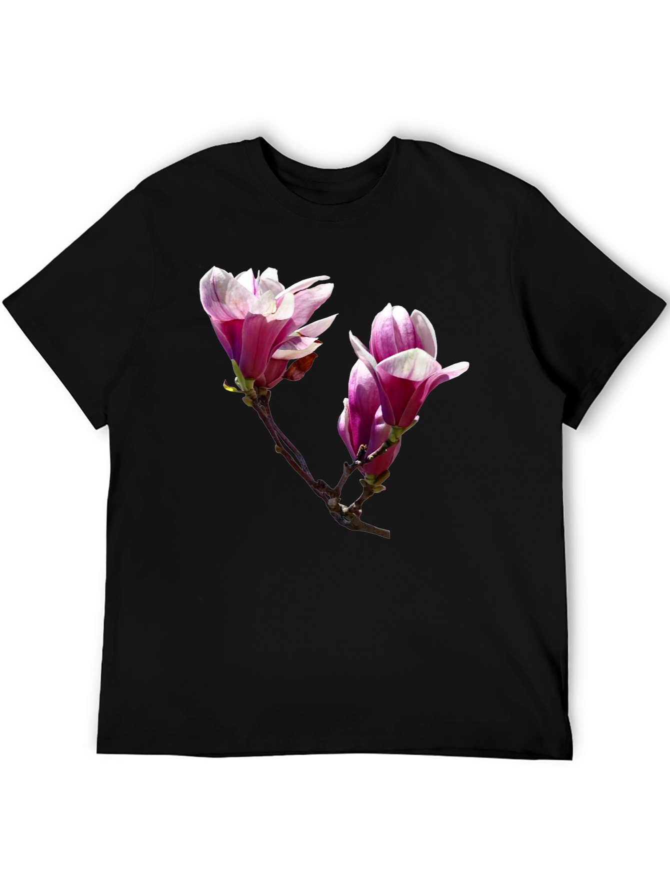 Black Floral Print Black T-Shirt - Botanical Design view 5