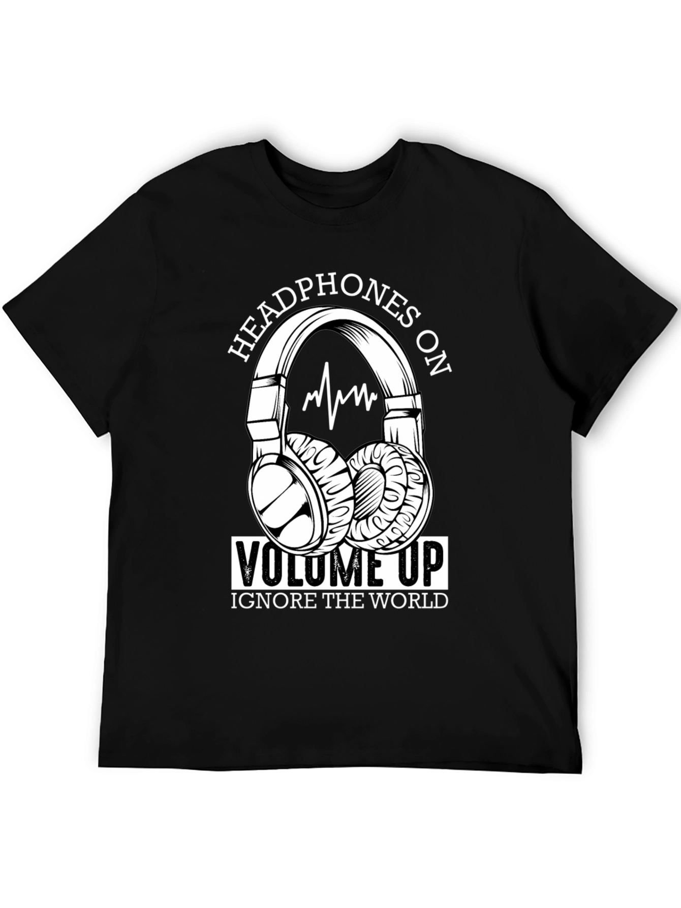 Black Headphones On Volume Up Black T-Shirt view 5
