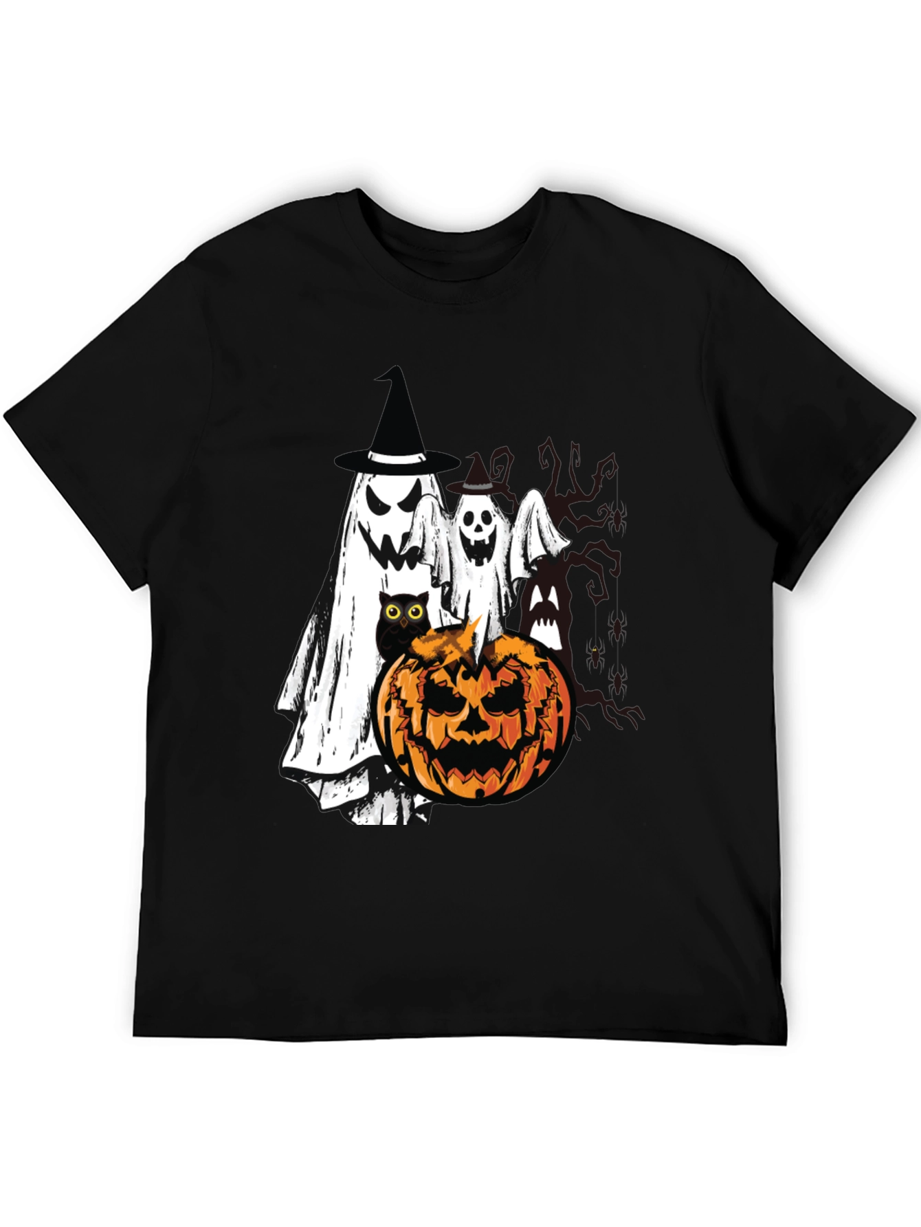 Black Halloween Ghost & Pumpkin T-Shirt view 5