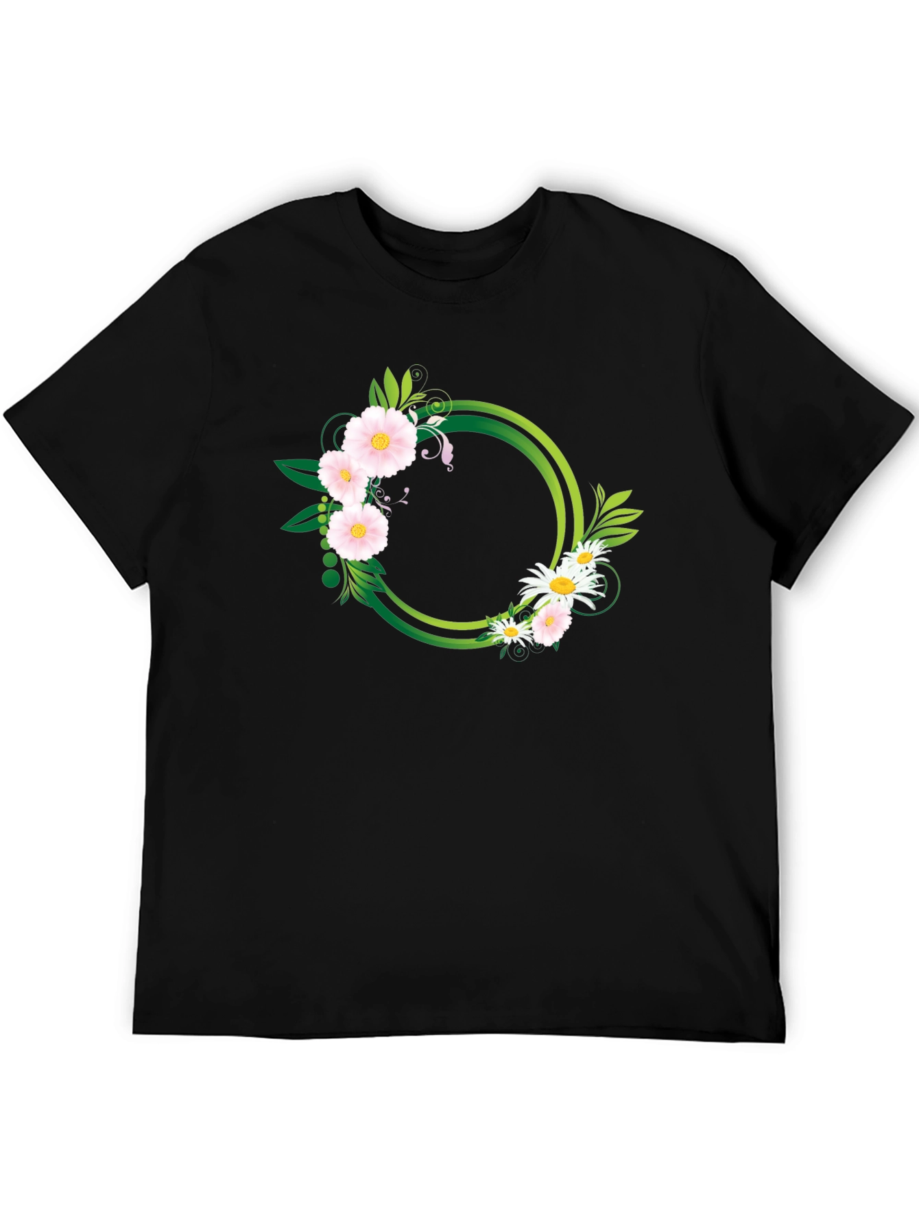 Black Floral Circle Graphic Black T-Shirt view 5