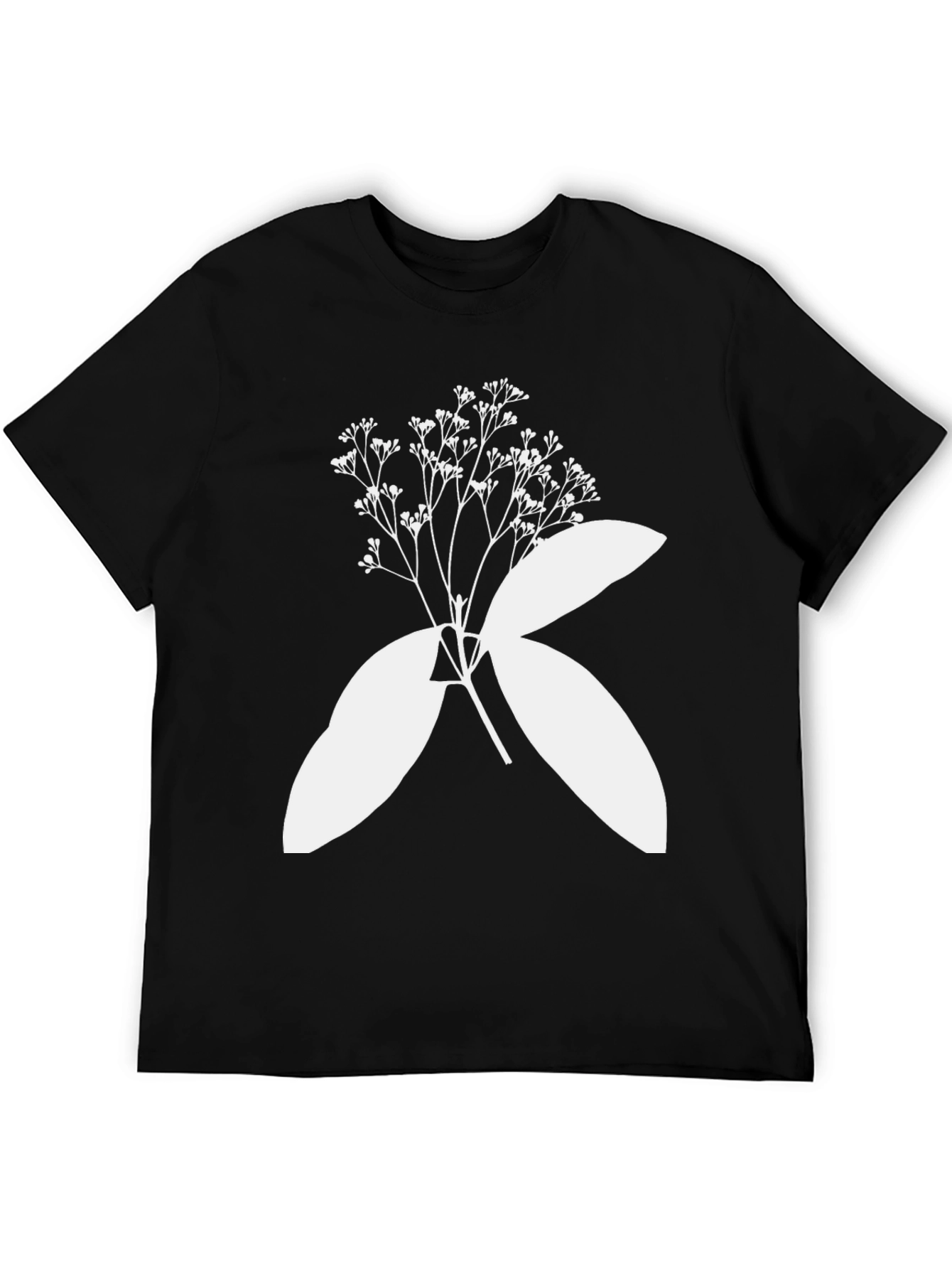 Black Black T-Shirt with Botanical White Print view 5