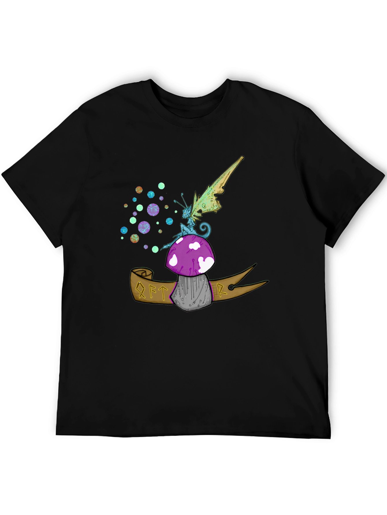 Black Whimsical Fairy Mushroom Graphic Tee - Black view 5