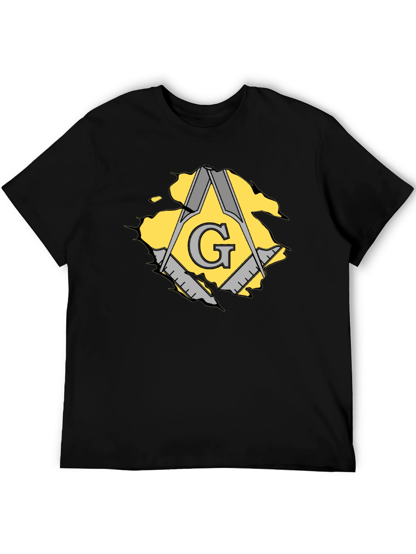 Black Masonic Square & Compasses Men's Black T-Shirt view 5