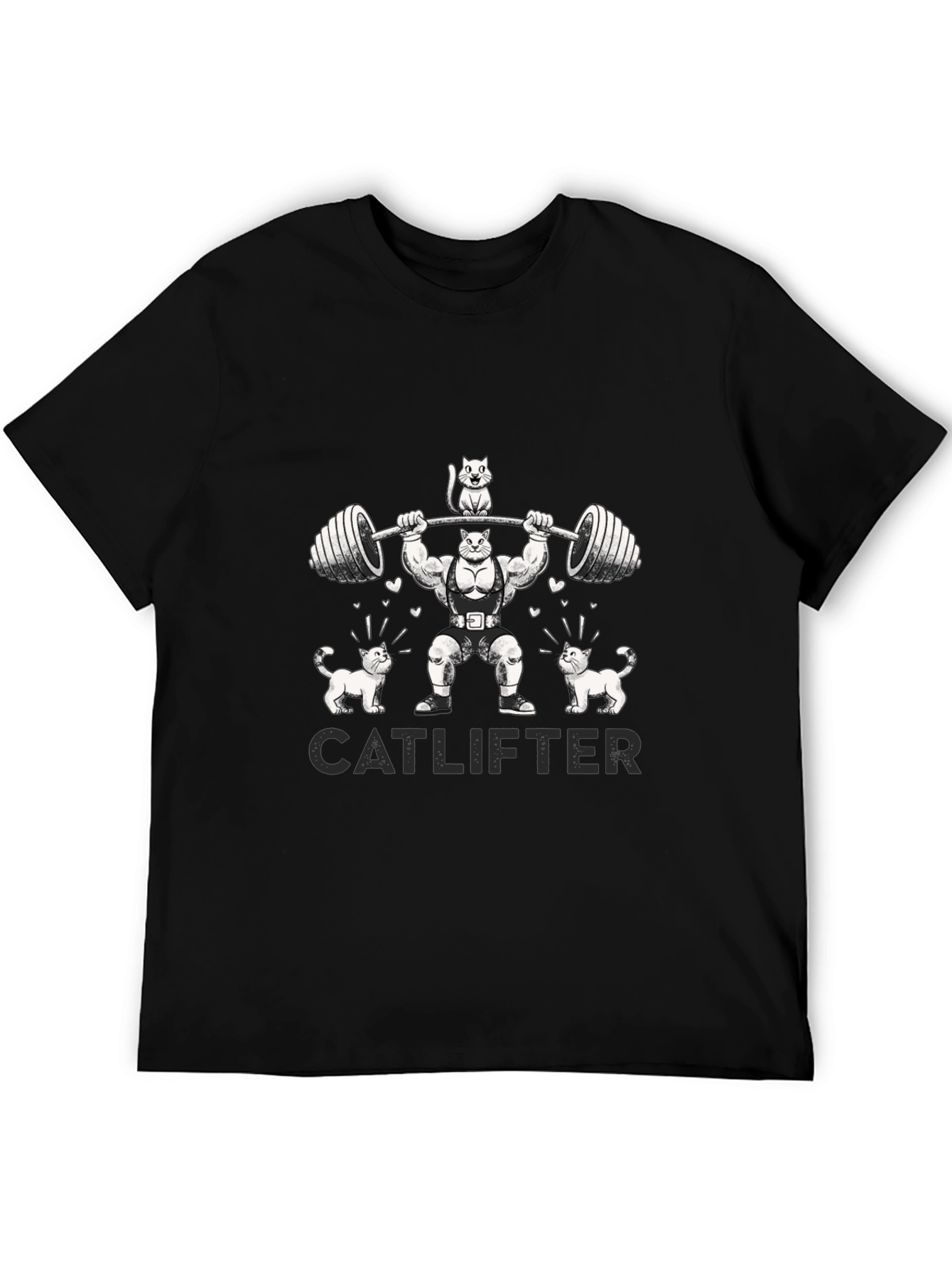 Black Catlifter Graphic T-Shirt - Weightlifting Cats view 5