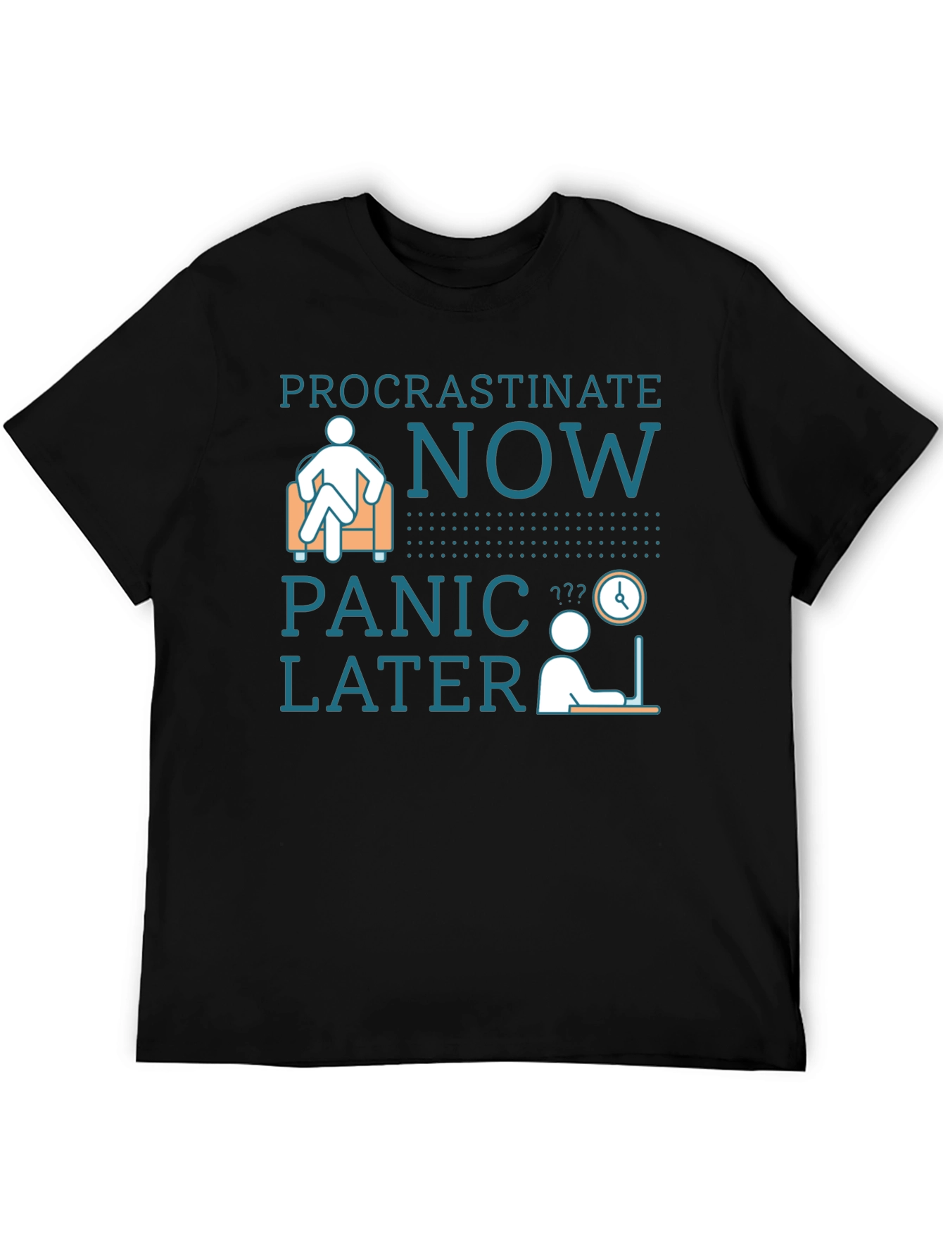 Black Procrastinate Now Panic Later Men's Graphic T-Shirt view 5