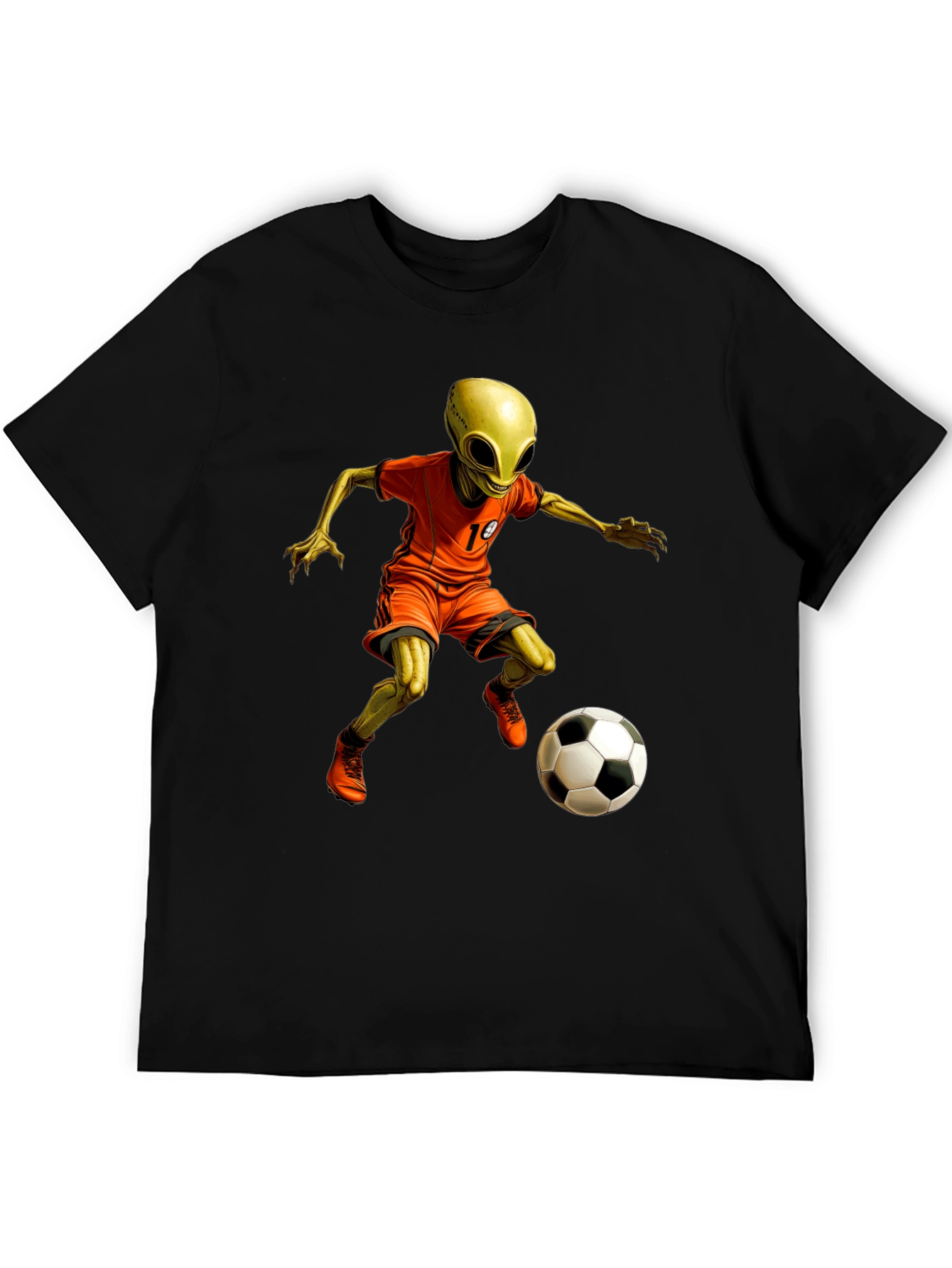 Black Alien Soccer T-Shirt - Galactic Goals! view 5