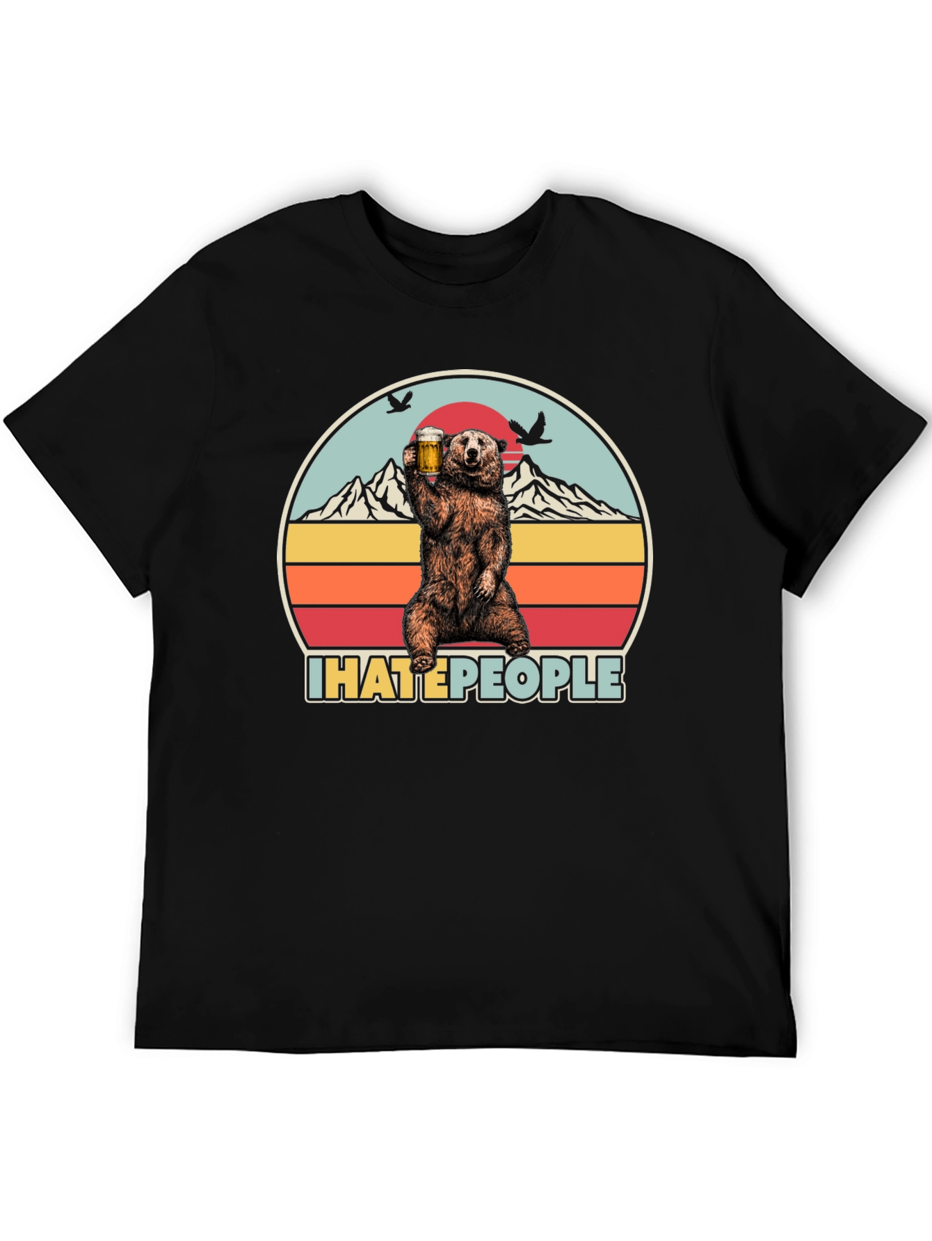 Black I Hate People Bear Drinking Beer T-Shirt view 5