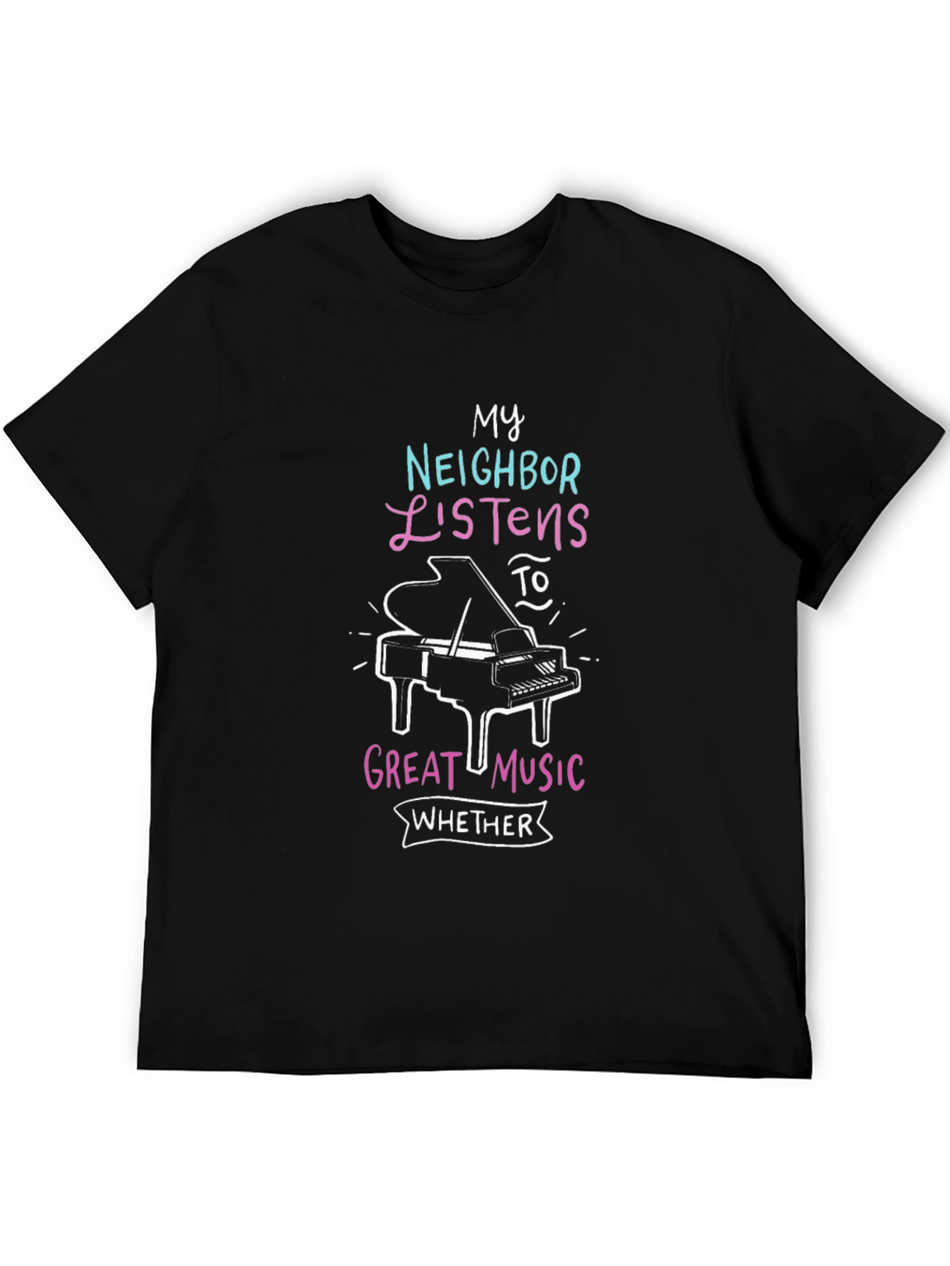 Black Funny Music Lover T-Shirt - Neighbor Listens view 5