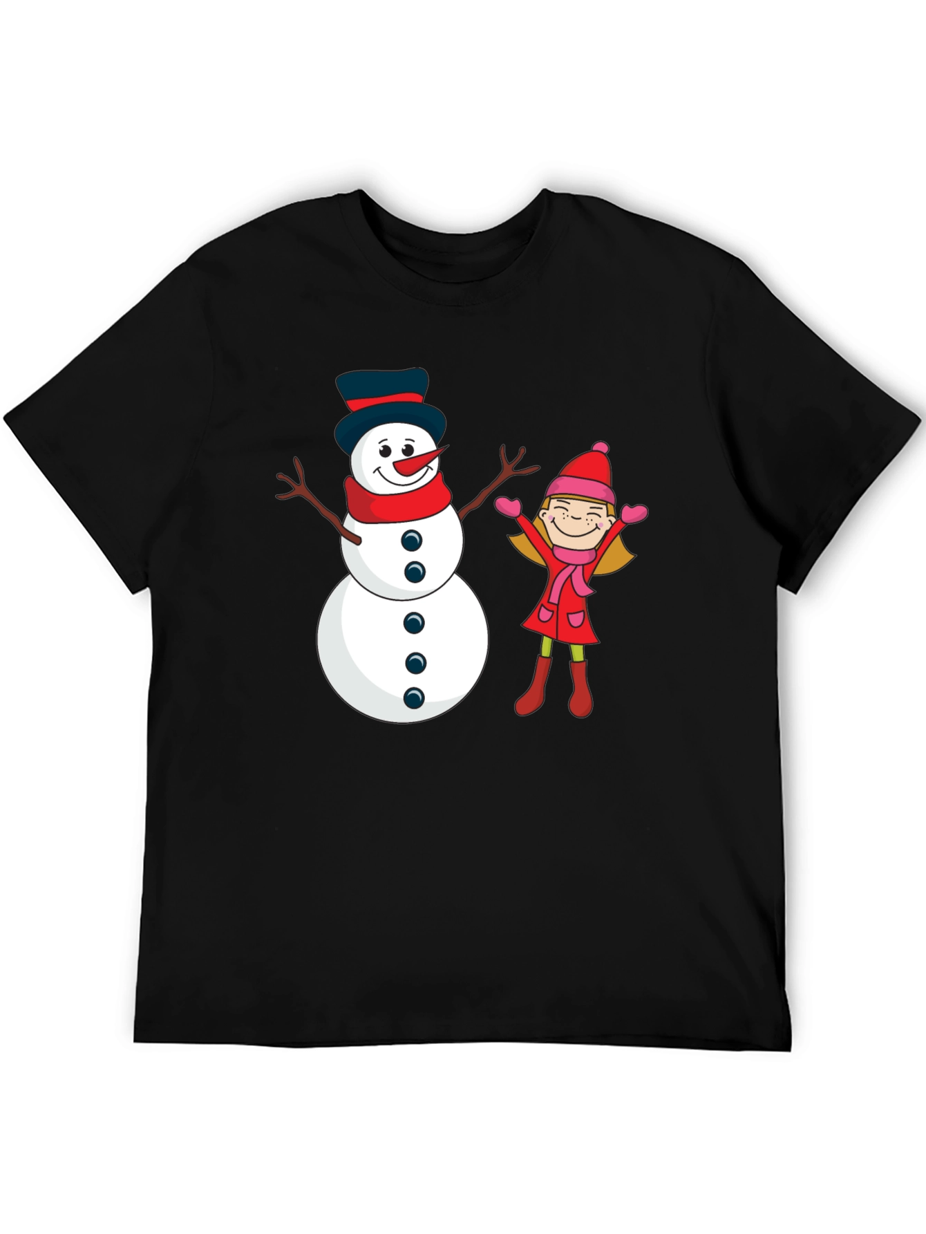 Black Festive Snowman & Girl Graphic Tee - Black view 5