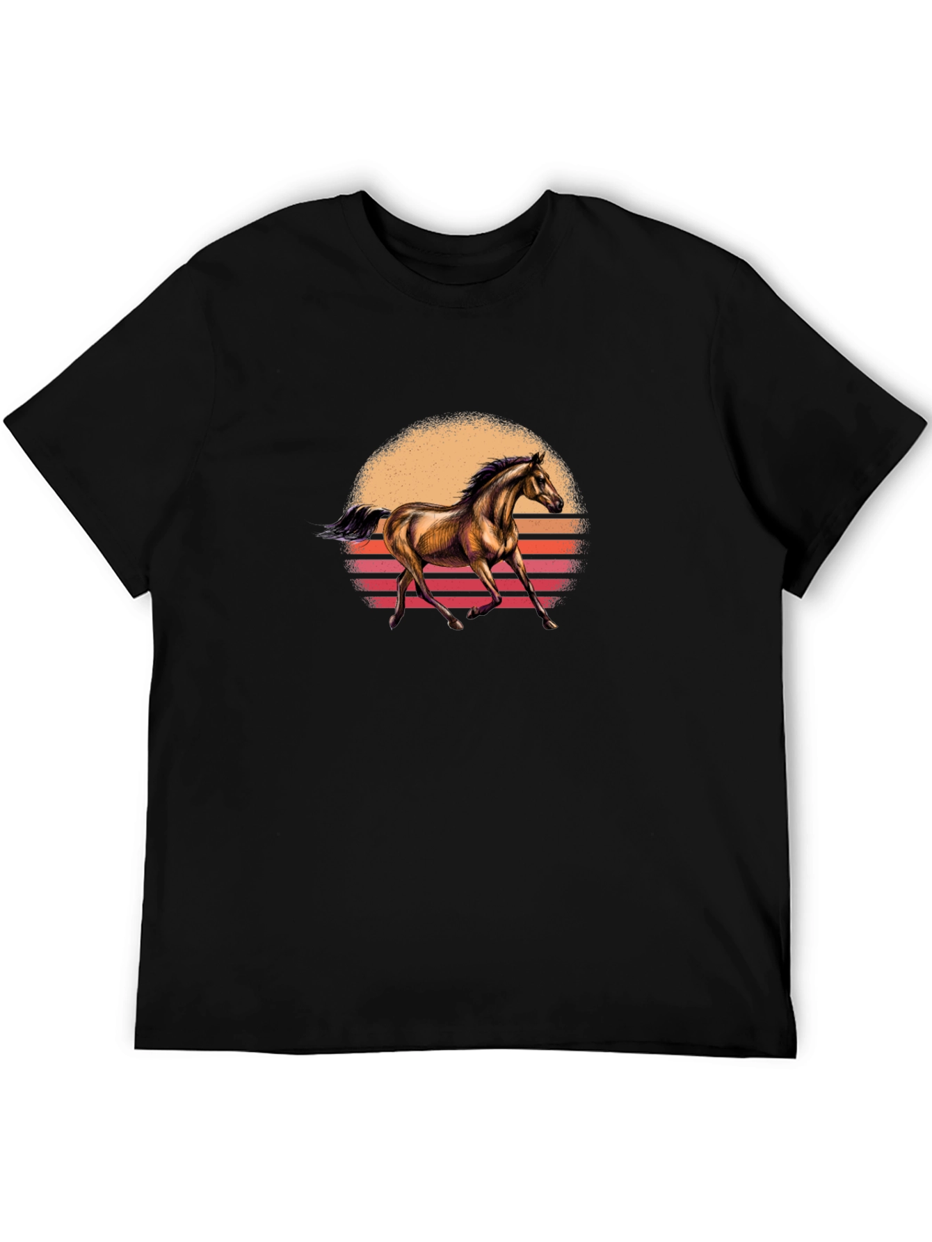 Black Horse Sunset Graphic Tee - Black Cotton T-Shirt view 5