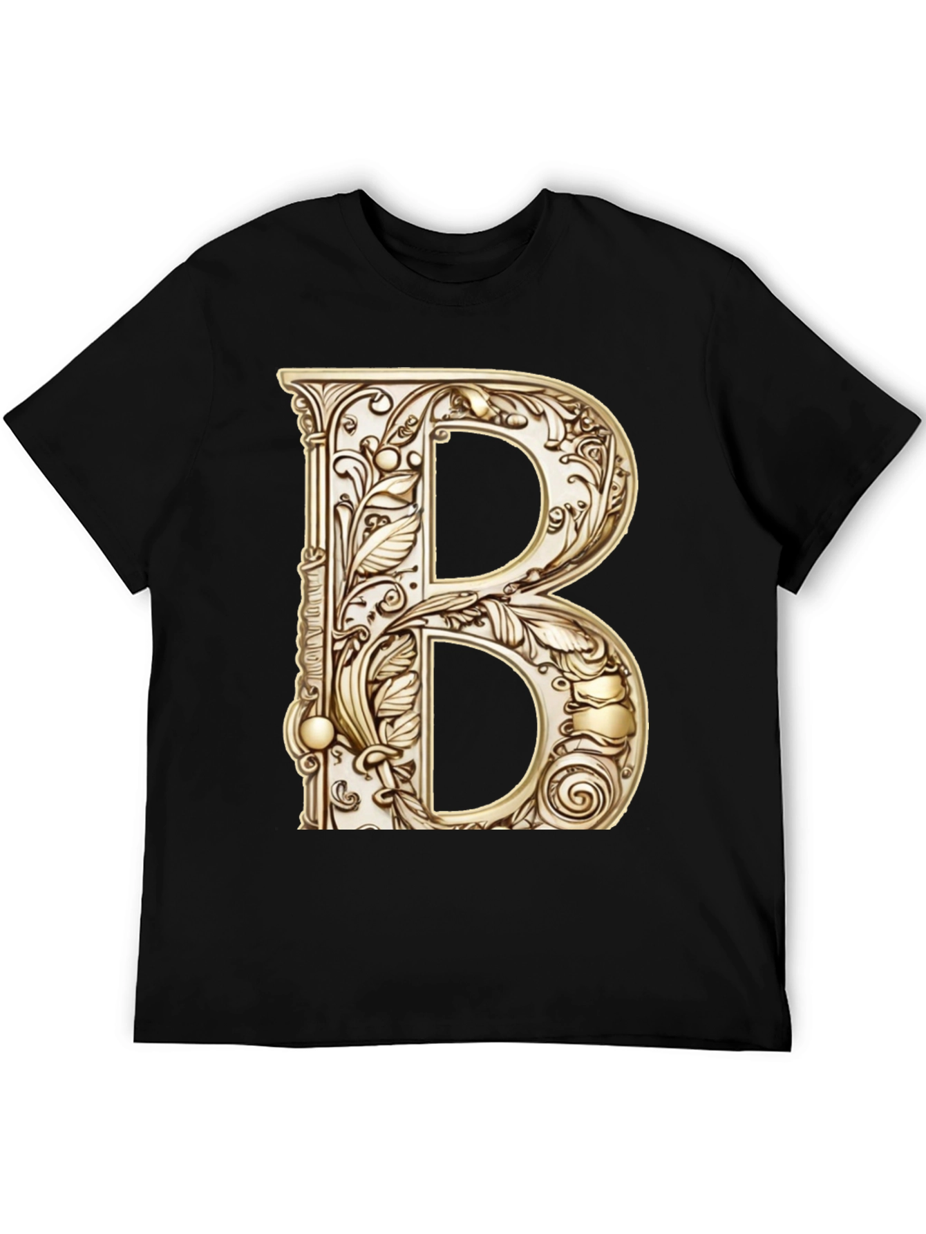 Black Ornate Initial B Graphic Tee - Black Cotton Blend view 5