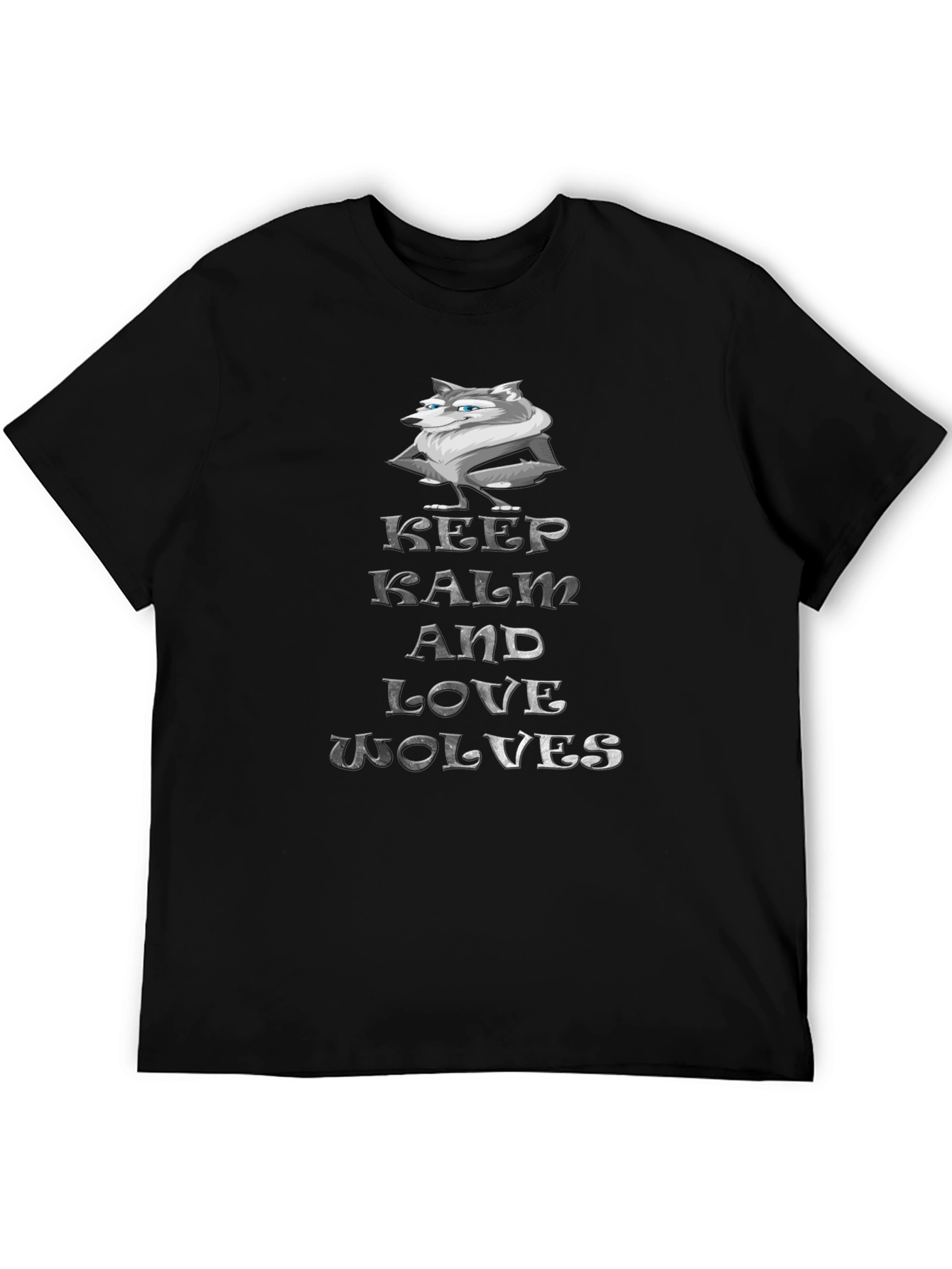Black Keep Calm and Love Wolves Graphic T-Shirt view 5