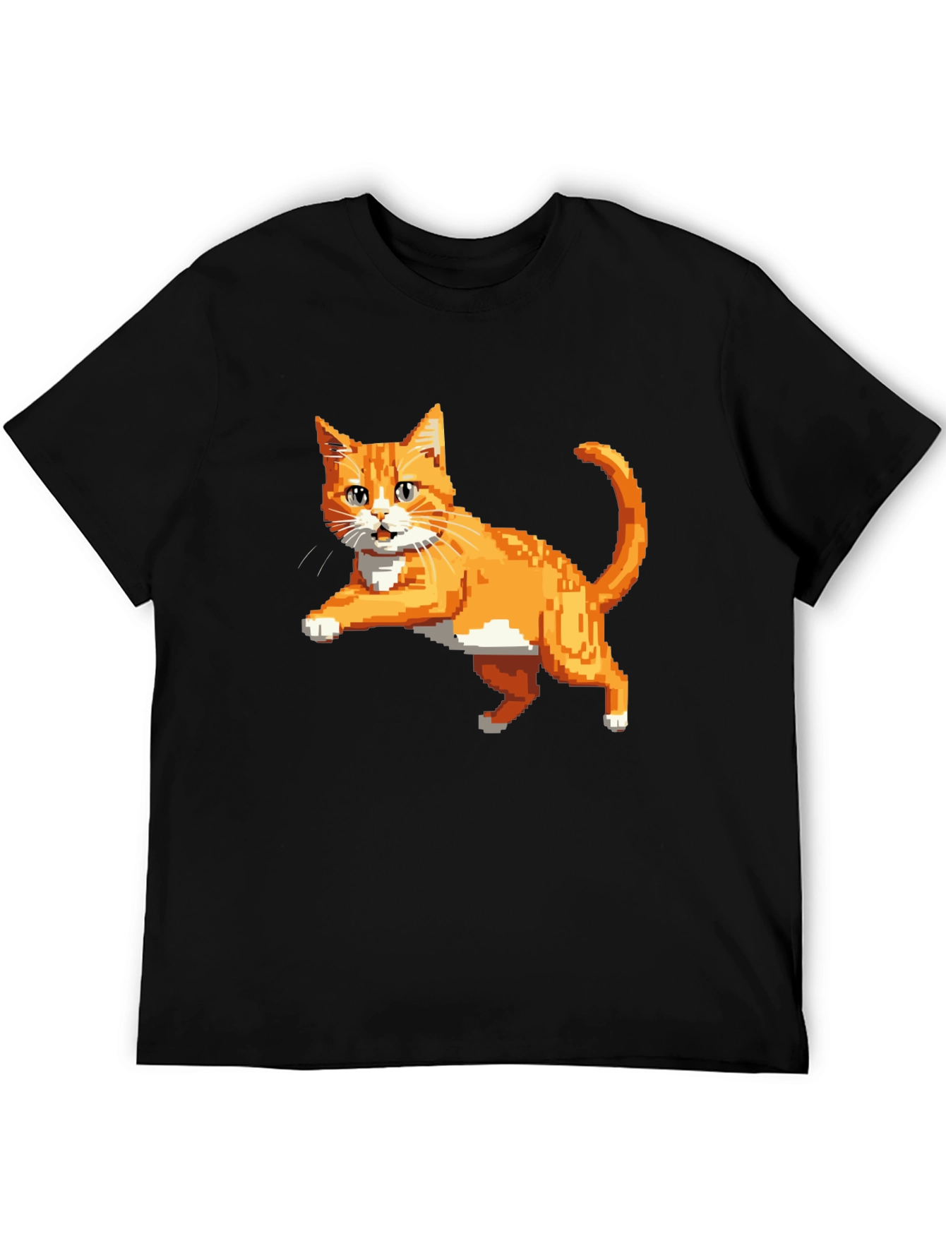 Black Pixelated Orange Cat T-Shirt - Cool Retro Design view 5