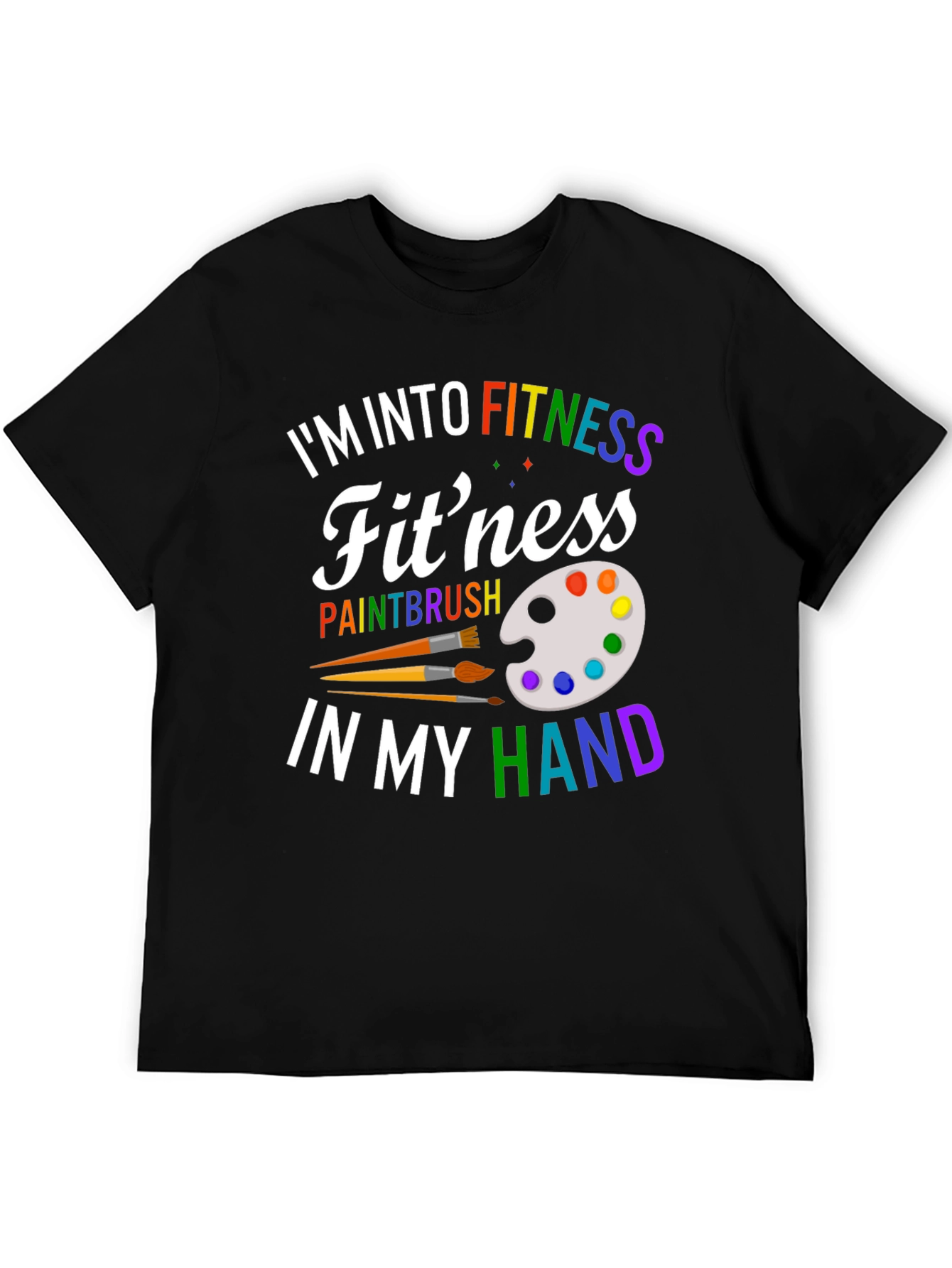 Black Fitness Paintbrush T-Shirt - Colorful Design view 5