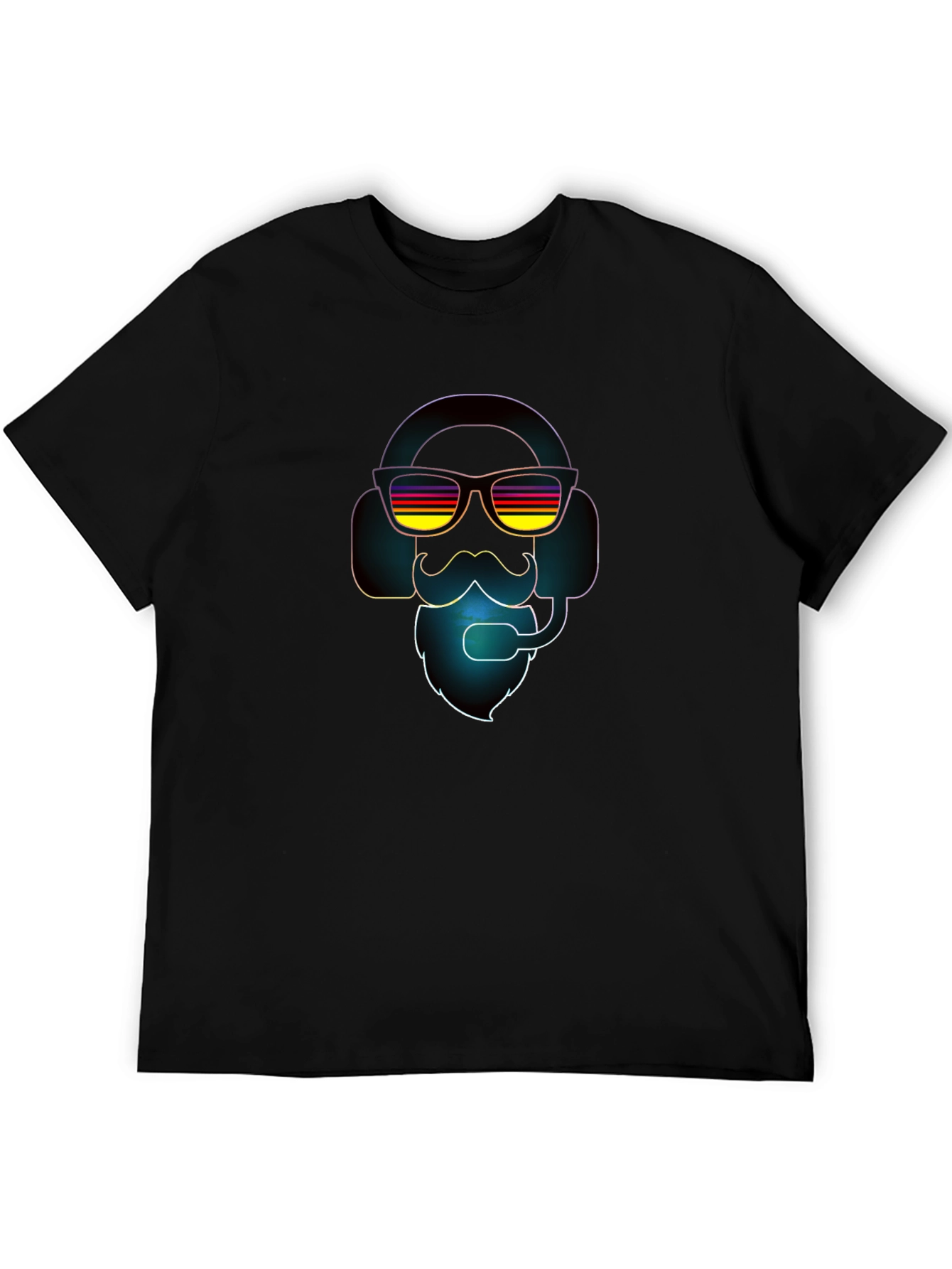 Black Retro Gamer T-Shirt - Headset, Beard, Sunglasses view 5