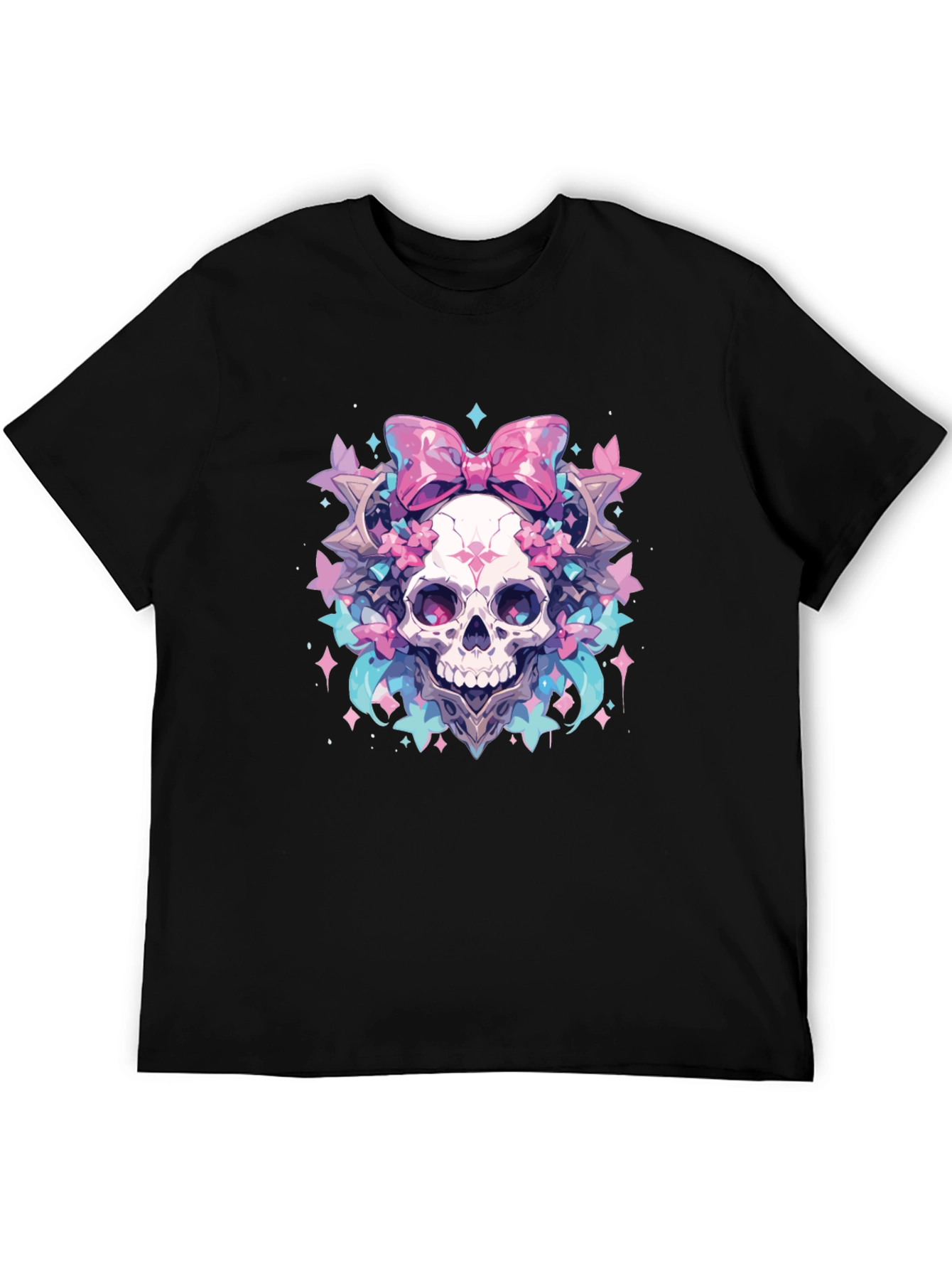 Black Skull Bow T-Shirt - Pastel Goth Aesthetic view 5