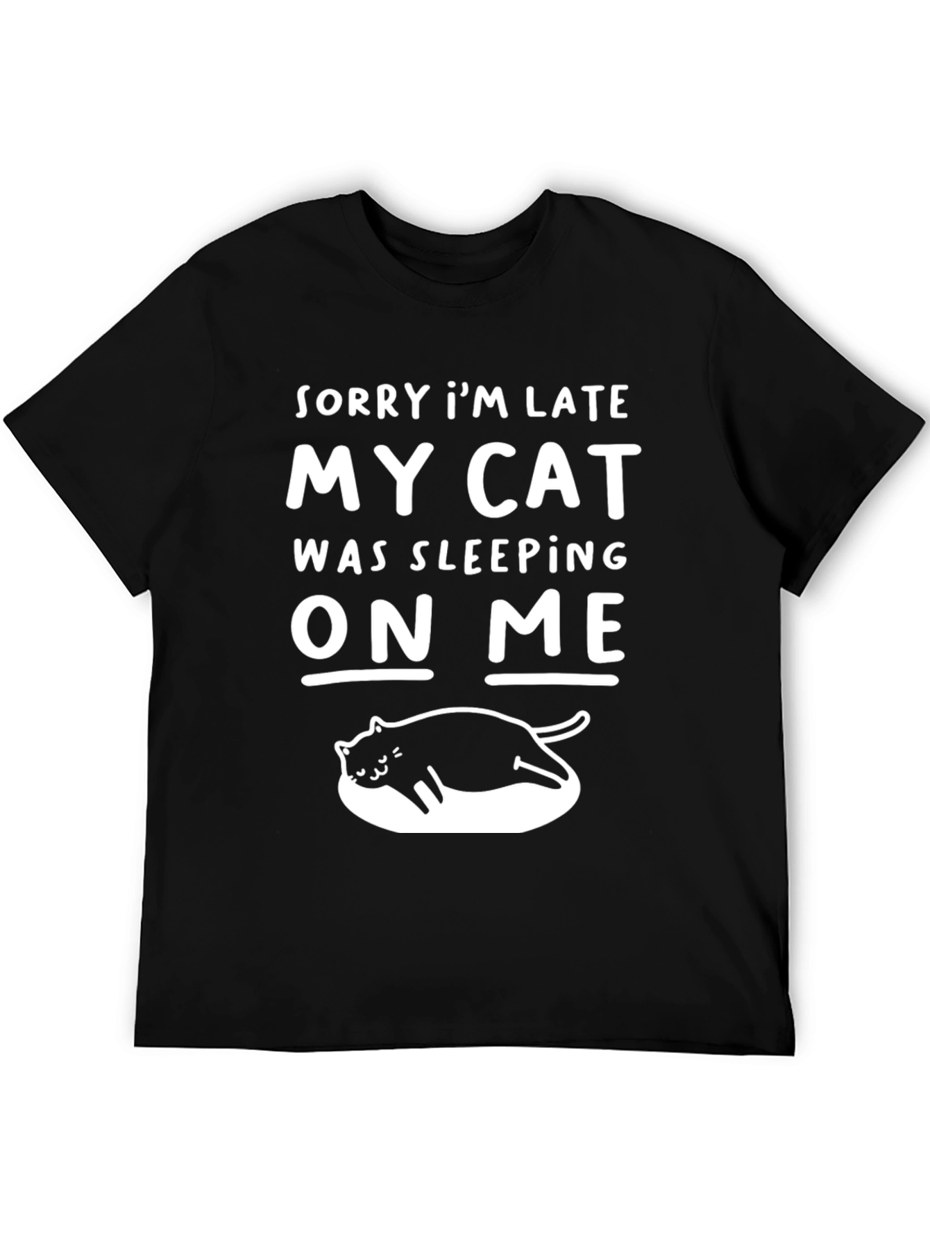 Black Funny Cat Sleeping On Me T-Shirt view 5