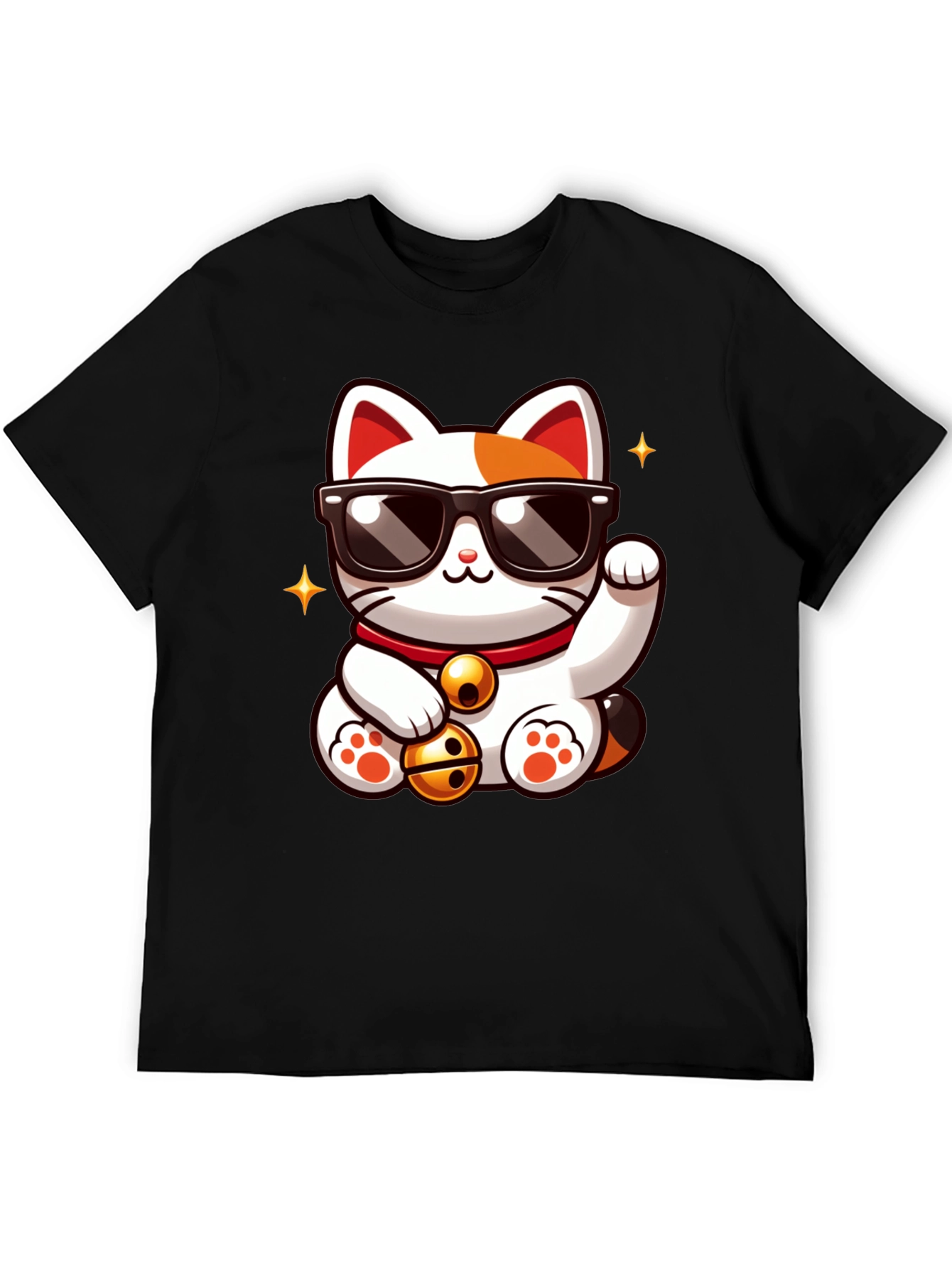 Black Lucky Cat T-Shirt - Cool Cartoon Design view 5